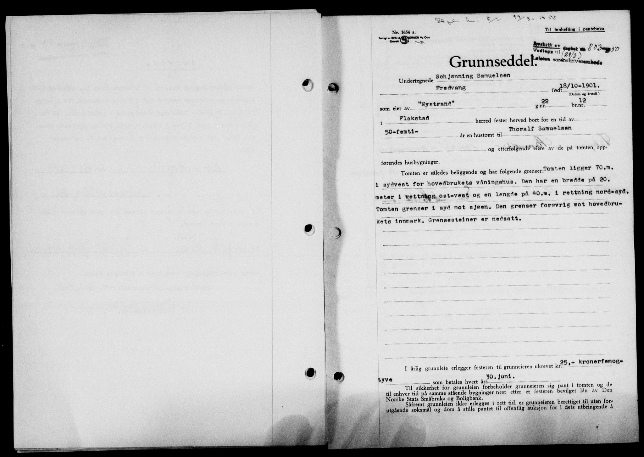 Lofoten sorenskriveri, SAT/A-0017/1/2/2C/L0023a: Mortgage book no. 23a, 1950-1950, Diary no: : 803/1950
