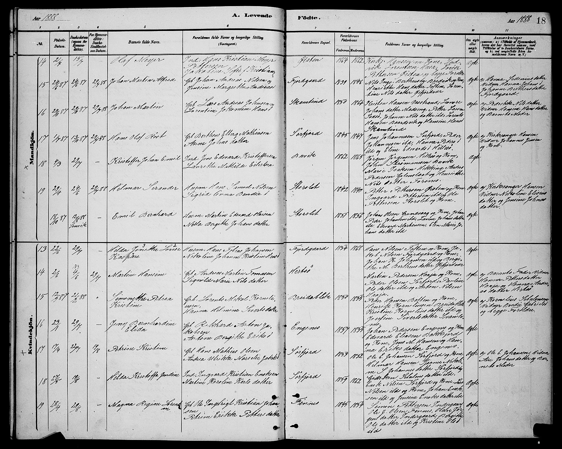 Lenvik sokneprestembete, AV/SATØ-S-1310/H/Ha/Hab/L0021klokker: Parish register (copy) no. 21, 1884-1900, p. 18