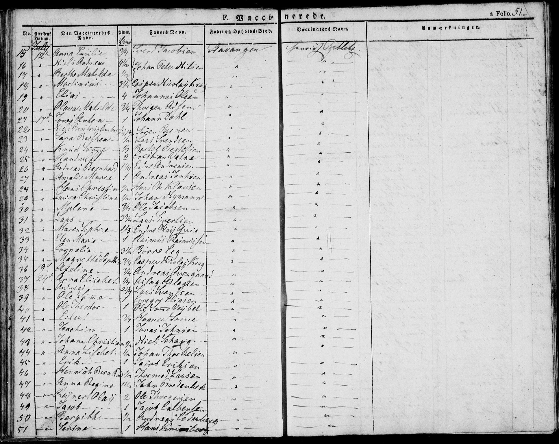 Domkirken sokneprestkontor, AV/SAST-A-101812/001/30/30BA/L0010: Parish register (official) no. A 10, 1821-1859, p. 51