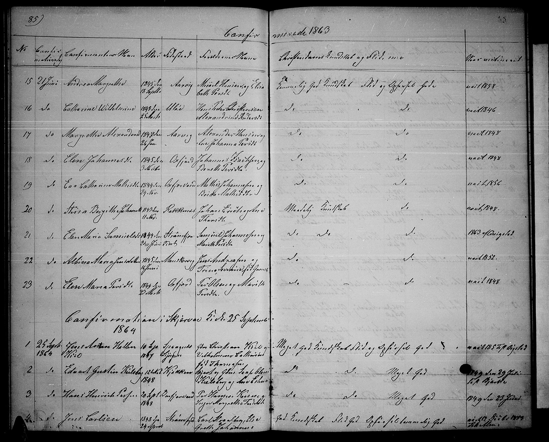 Skjervøy sokneprestkontor, SATØ/S-1300/H/Ha/Hab/L0004klokker: Parish register (copy) no. 4, 1862-1870, p. 85