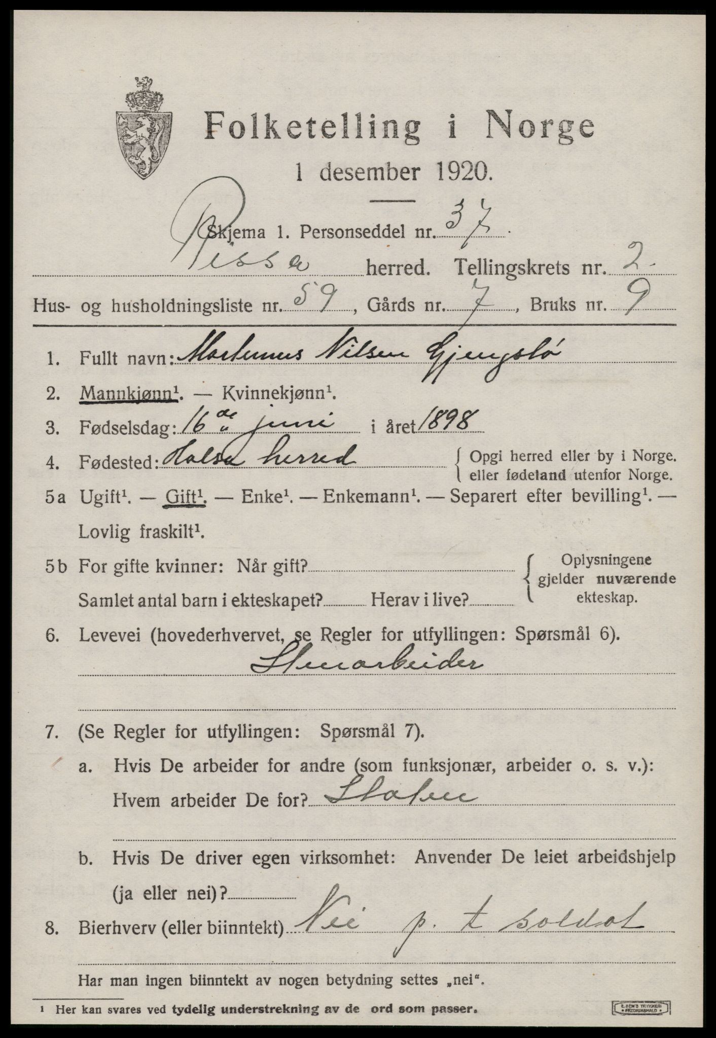 SAT, 1920 census for Rissa, 1920, p. 2443