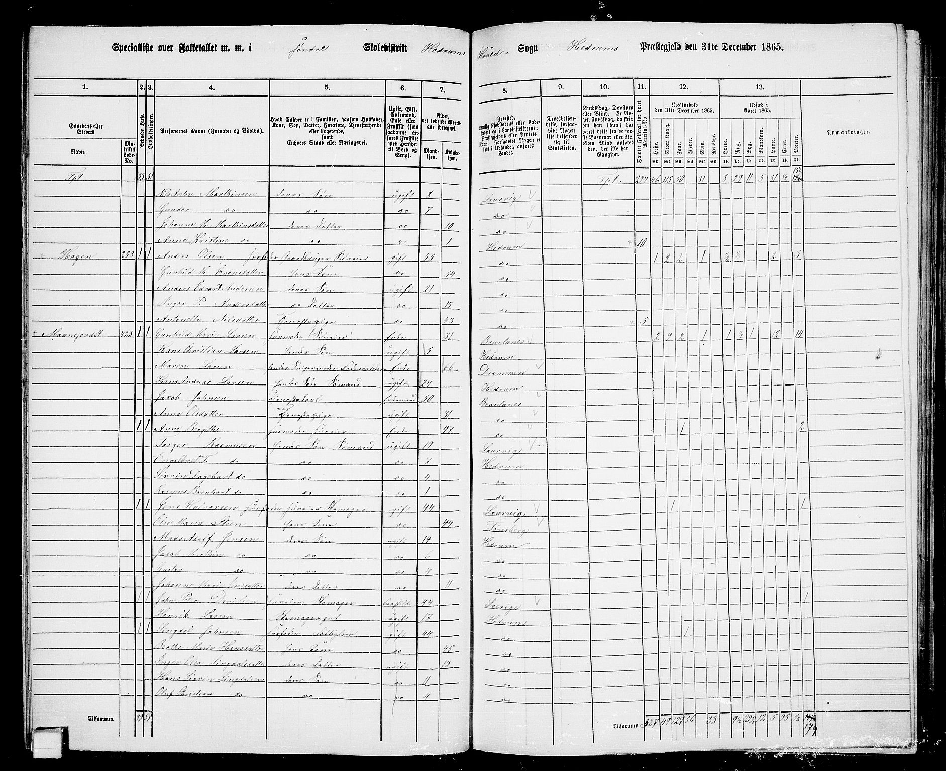 RA, 1865 census for Hedrum, 1865, p. 41