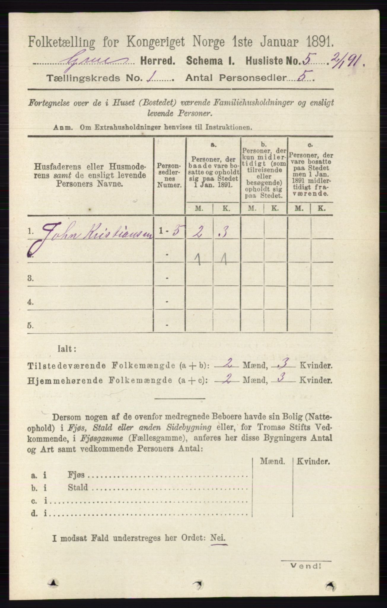 RA, 1891 census for 0423 Grue, 1891, p. 45