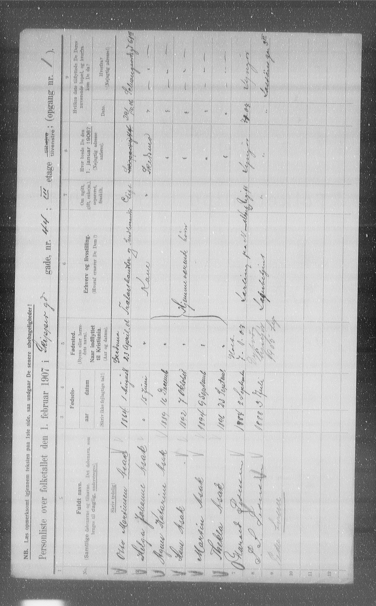 OBA, Municipal Census 1907 for Kristiania, 1907, p. 48909