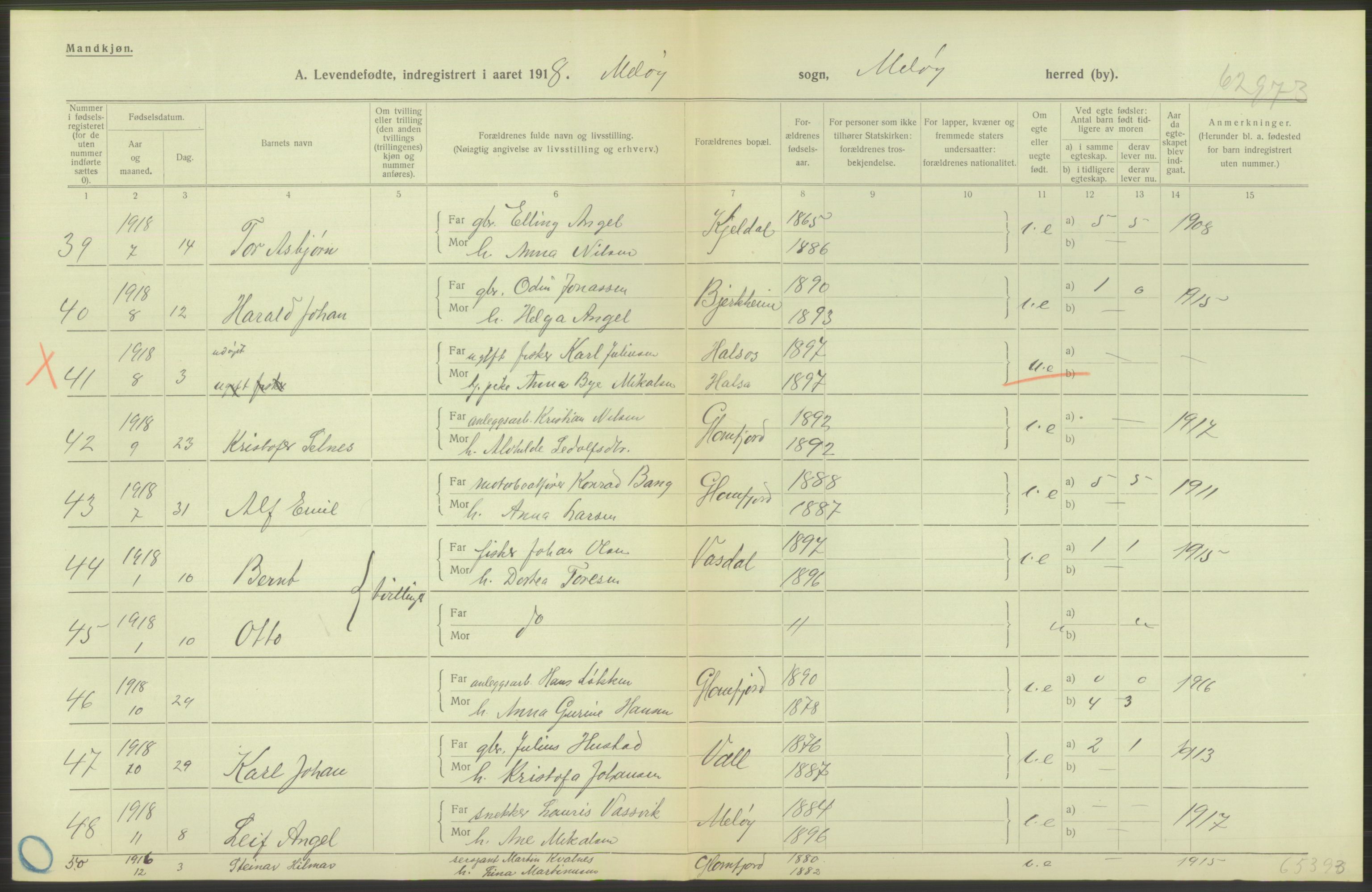 Statistisk sentralbyrå, Sosiodemografiske emner, Befolkning, AV/RA-S-2228/D/Df/Dfb/Dfbh/L0052: Nordland fylke: Levendefødte menn og kvinner. Bygder., 1918, p. 578