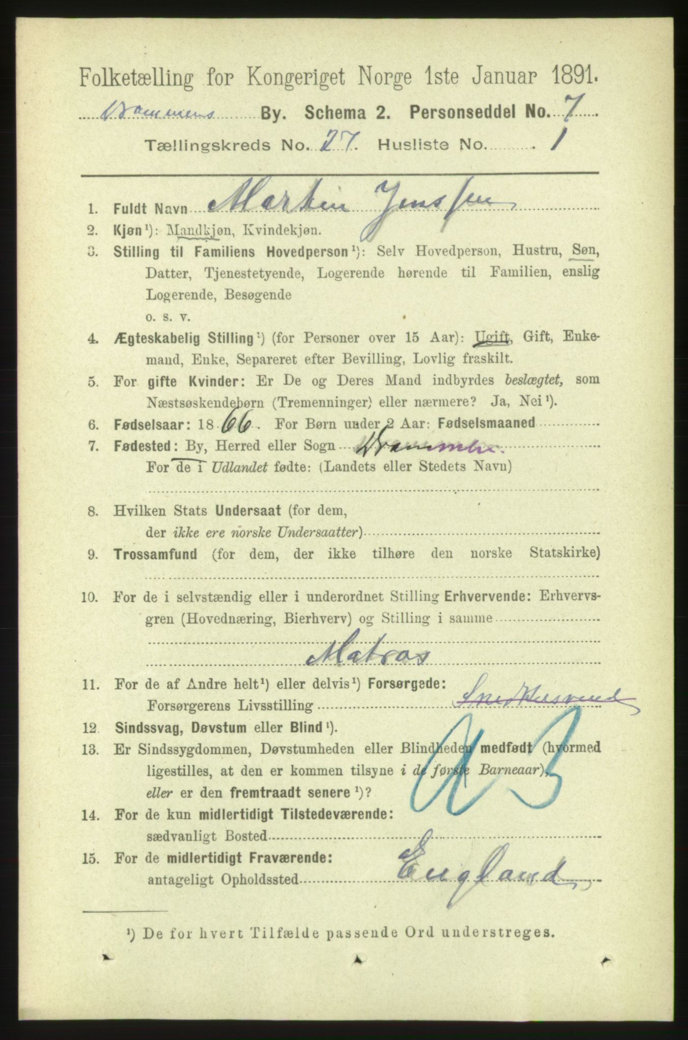 RA, 1891 census for 0602 Drammen, 1891, p. 16324