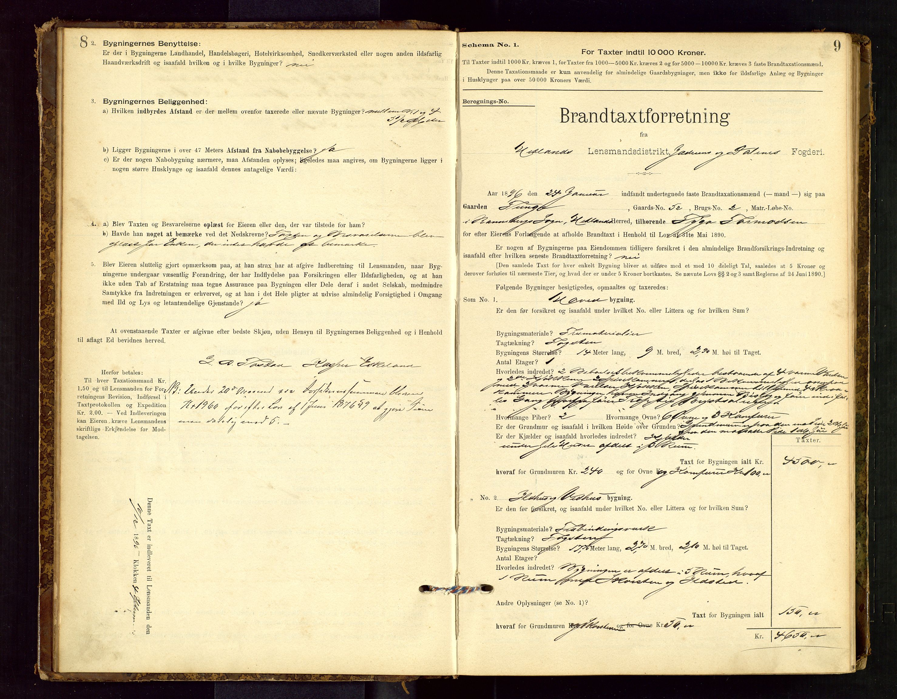 Hetland lensmannskontor, SAST/A-100101/Gob/L0001: "Brandtaxationsprotokol", 1895-1918, p. 8-9