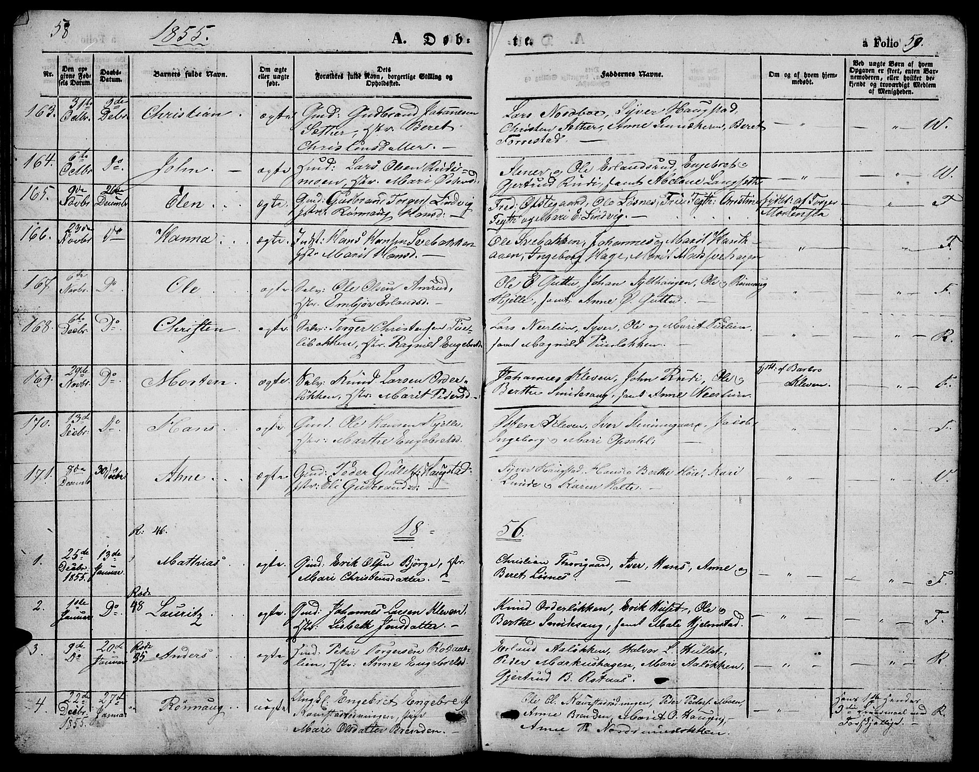Ringebu prestekontor, SAH/PREST-082/H/Ha/Hab/L0003: Parish register (copy) no. 3, 1854-1866, p. 58-59