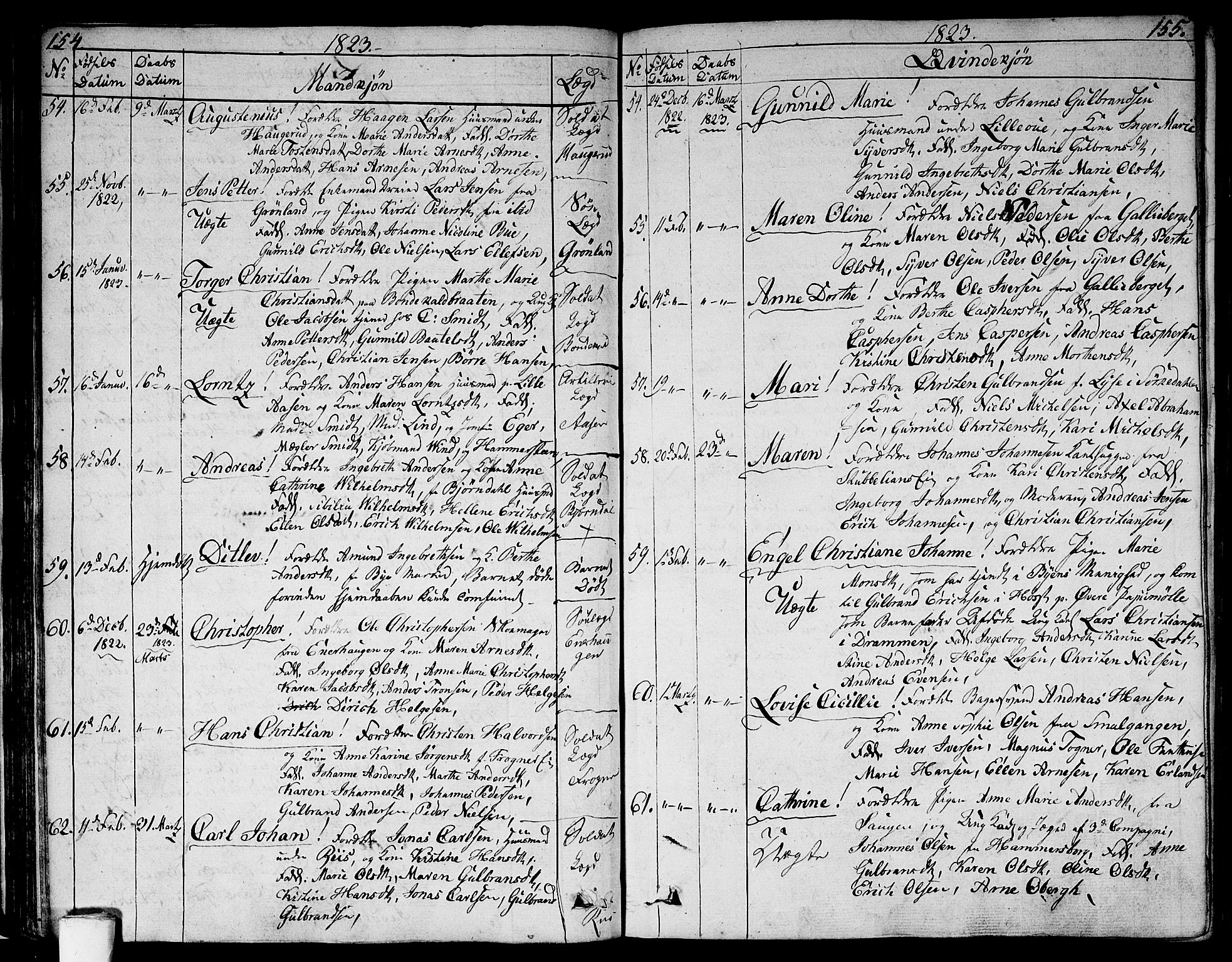 Aker prestekontor kirkebøker, AV/SAO-A-10861/G/L0004: Parish register (copy) no. 4, 1819-1829, p. 154-155