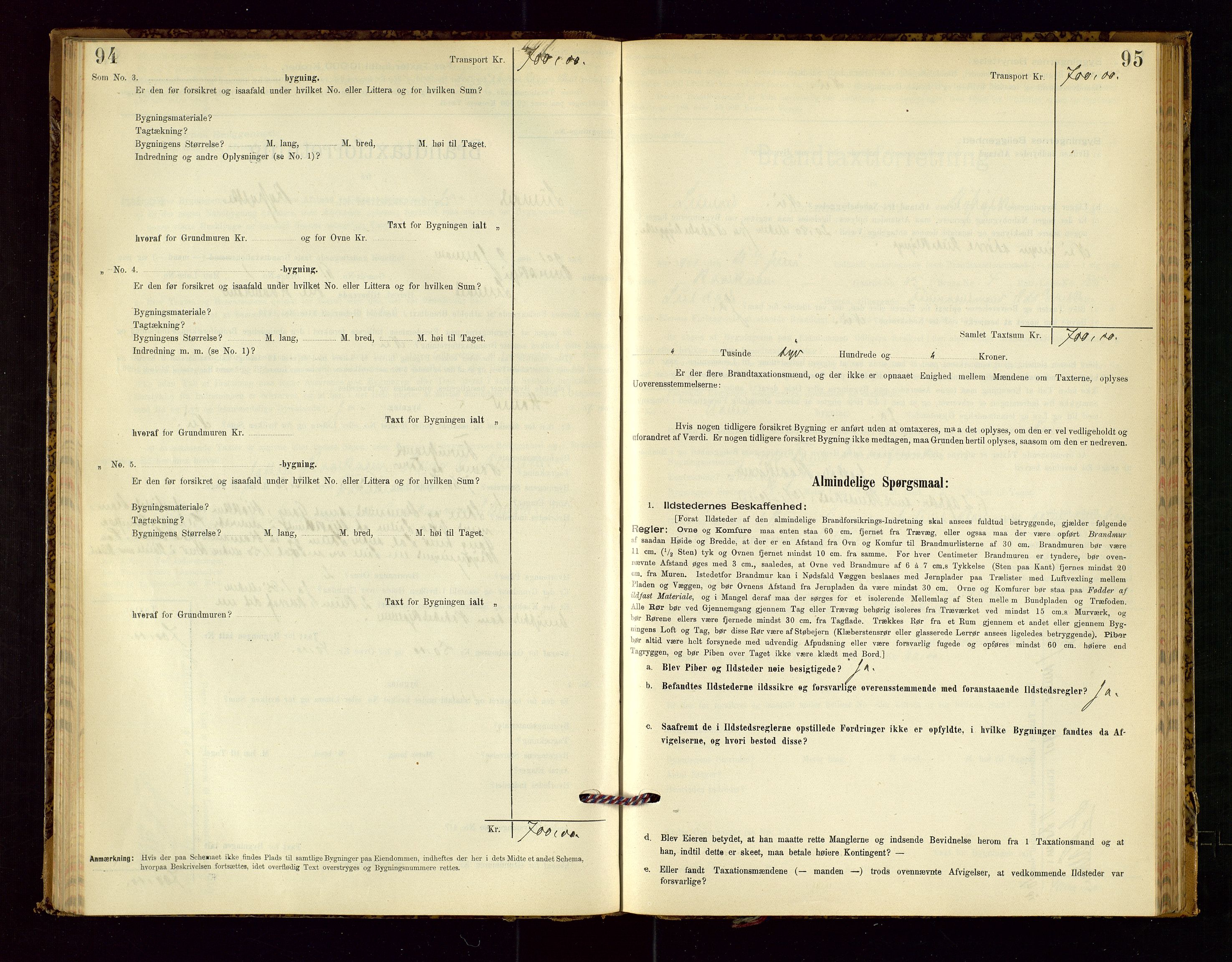 Suldal lensmannskontor, SAST/A-100419/Gob/L0001: "Brandtaxationsprotokol", 1894-1923, p. 94-95