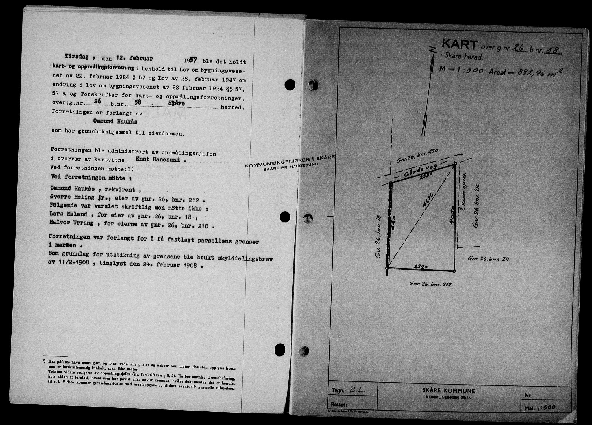 Haugesund tingrett, AV/SAST-A-101415/01/II/IIC/L0068: Mortgage book no. A 9, 1956-1958, Diary no: : 232/1957