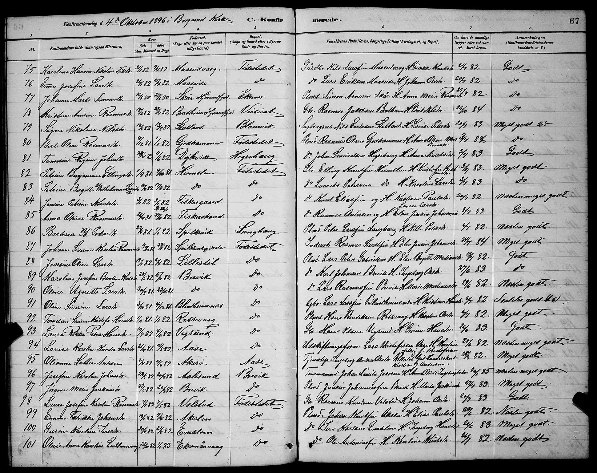 Ministerialprotokoller, klokkerbøker og fødselsregistre - Møre og Romsdal, AV/SAT-A-1454/528/L0430: Parish register (copy) no. 528C11, 1884-1899, p. 67