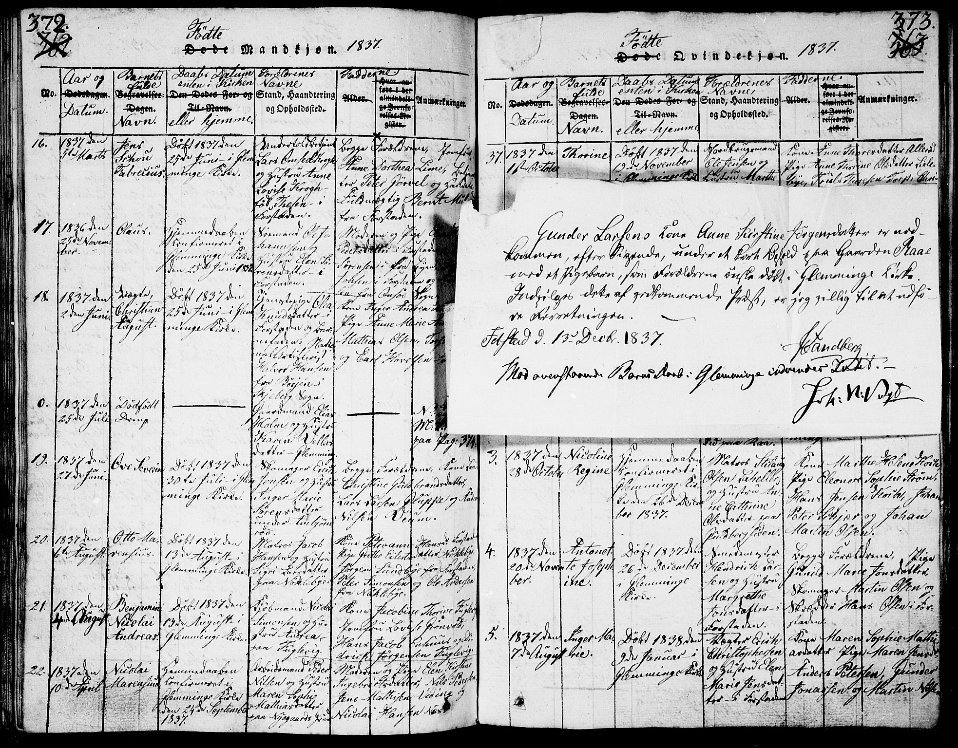 Glemmen prestekontor Kirkebøker, SAO/A-10908/G/Ga/L0001: Parish register (copy) no. 1, 1816-1838, p. 372-373