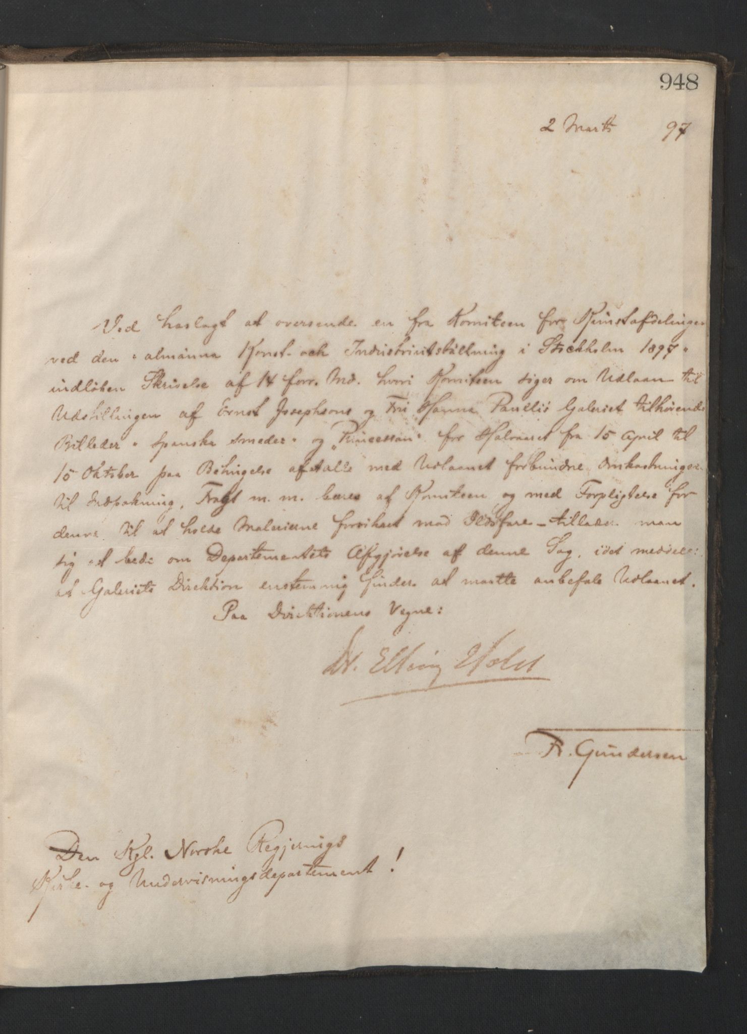 Nasjonalgalleriet, NMFK/NG-1000/B/L0002: Kopibok for maleri, skulptur, Kobberstikk- og håndtegningsamlingen., 1874-1898, p. 1009