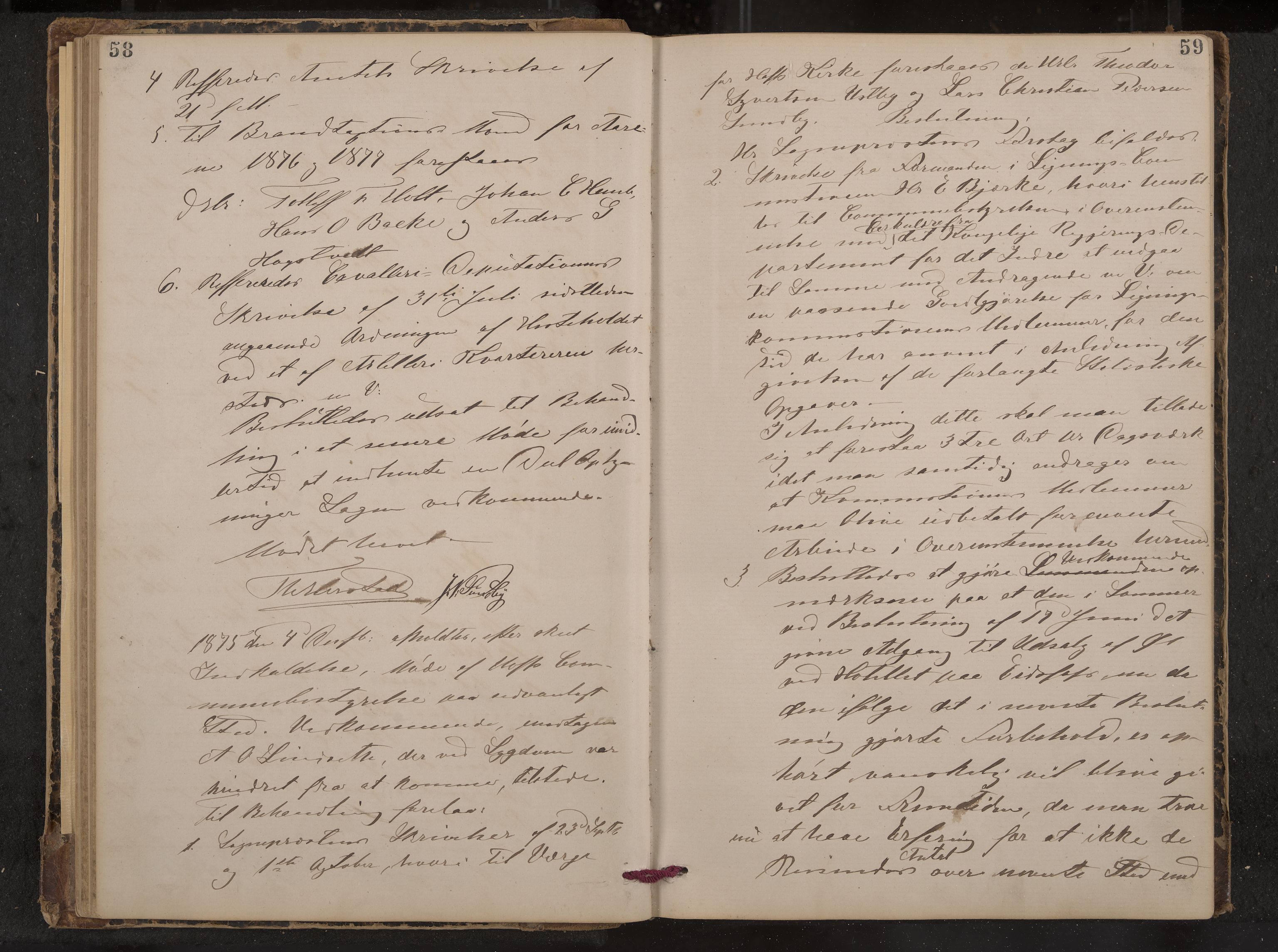 Hof formannskap og sentraladministrasjon, IKAK/0714021-1/A/Aa/L0003: Møtebok med register, 1874-1888, p. 58-59