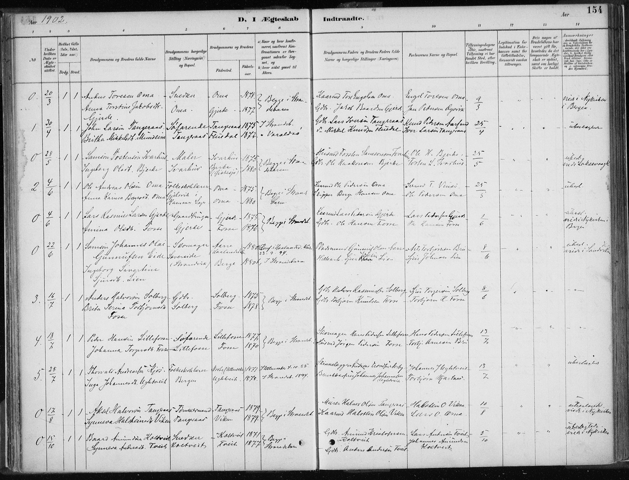 Strandebarm sokneprestembete, AV/SAB-A-78401/H/Haa: Parish register (official) no. B  1, 1886-1908, p. 154