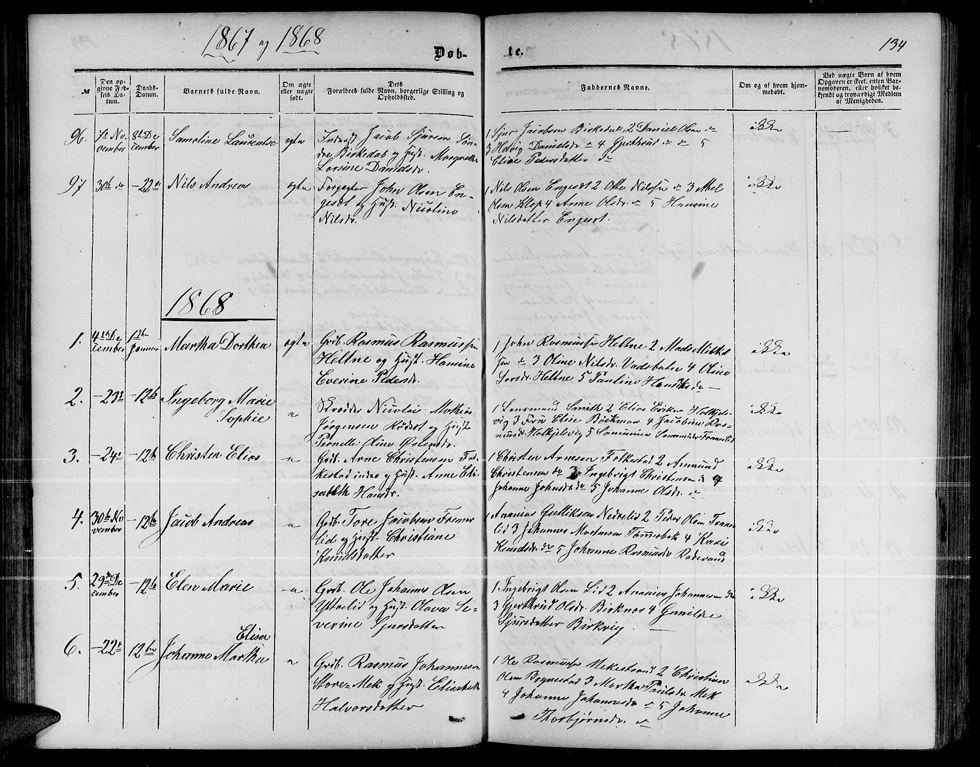 Ministerialprotokoller, klokkerbøker og fødselsregistre - Møre og Romsdal, SAT/A-1454/511/L0157: Parish register (copy) no. 511C03, 1864-1884, p. 134