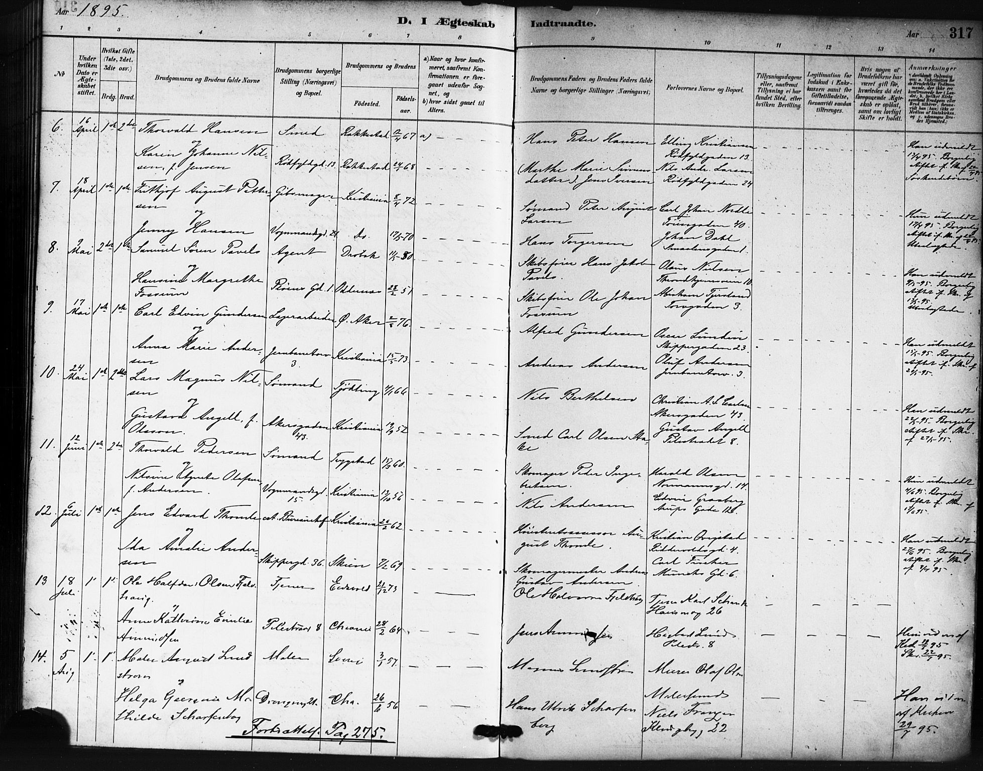 Oslo domkirke Kirkebøker, SAO/A-10752/F/Fa/L0032: Parish register (official) no. 32, 1885-1902, p. 317