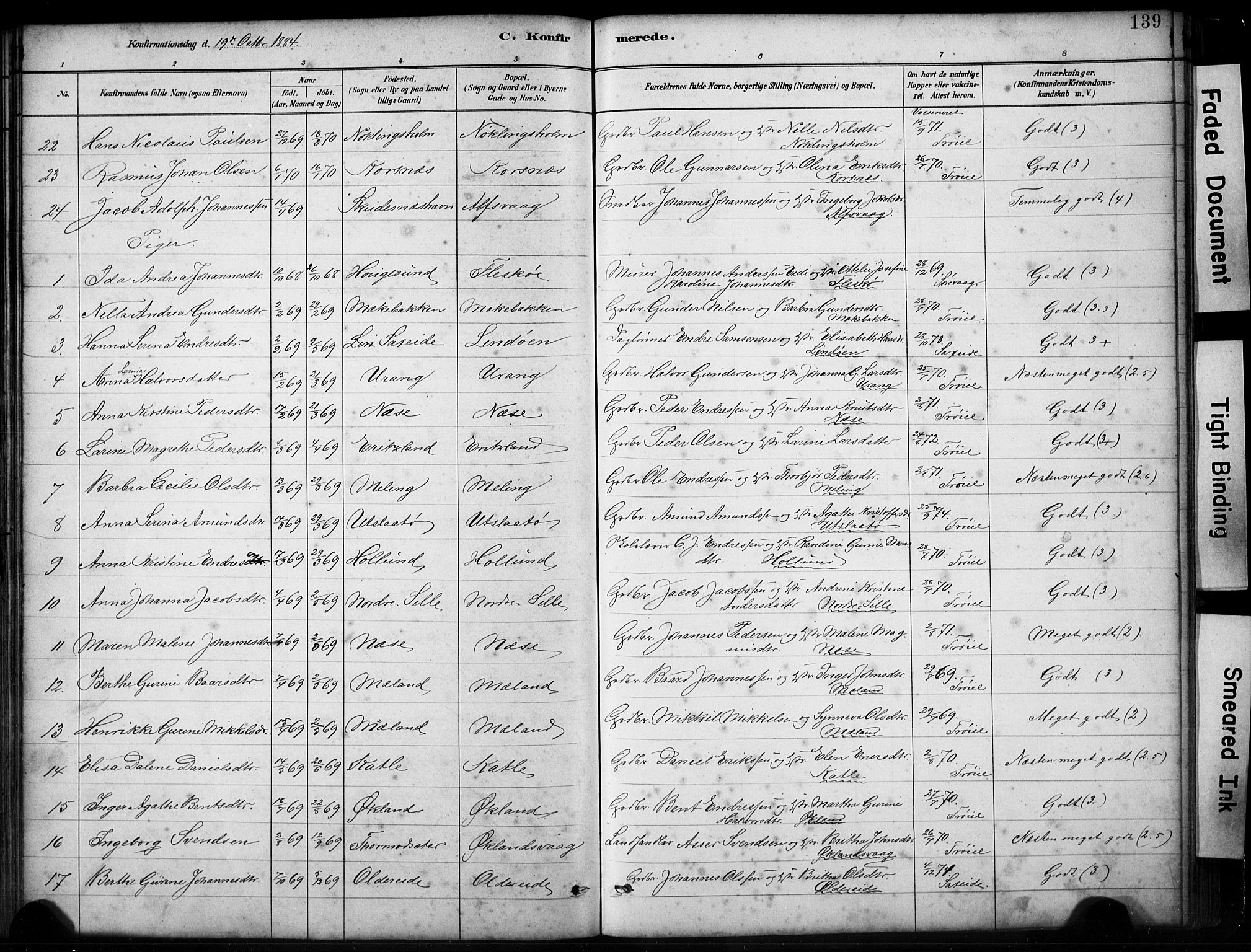 Finnås sokneprestembete, AV/SAB-A-99925/H/Ha/Hab/Habb/L0003: Parish register (copy) no. B 3, 1882-1897, p. 139
