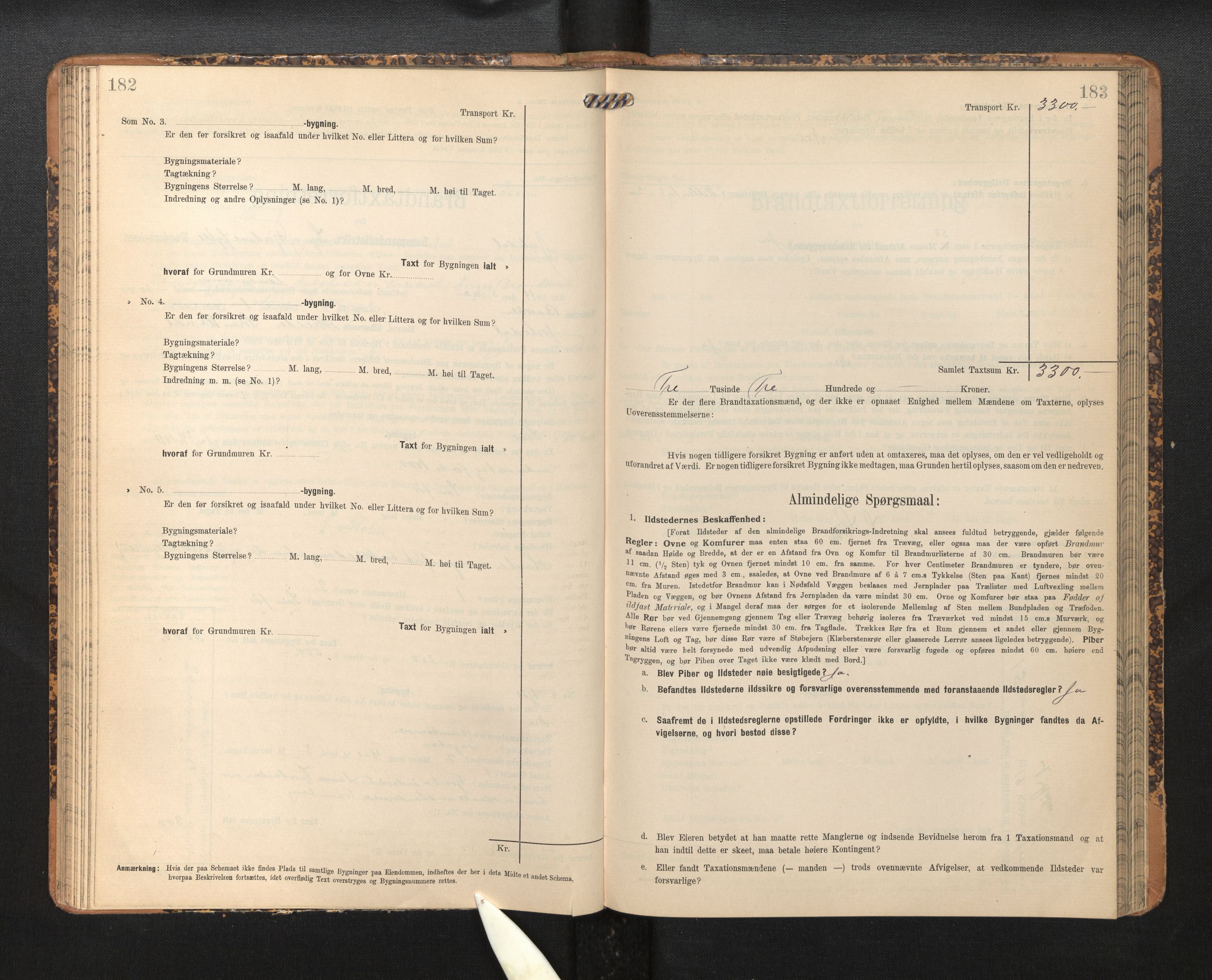 Lensmannen i Jostedal, SAB/A-28601/0012/L0004: Branntakstprotokoll, skjematakst, 1906-1919, p. 182-183