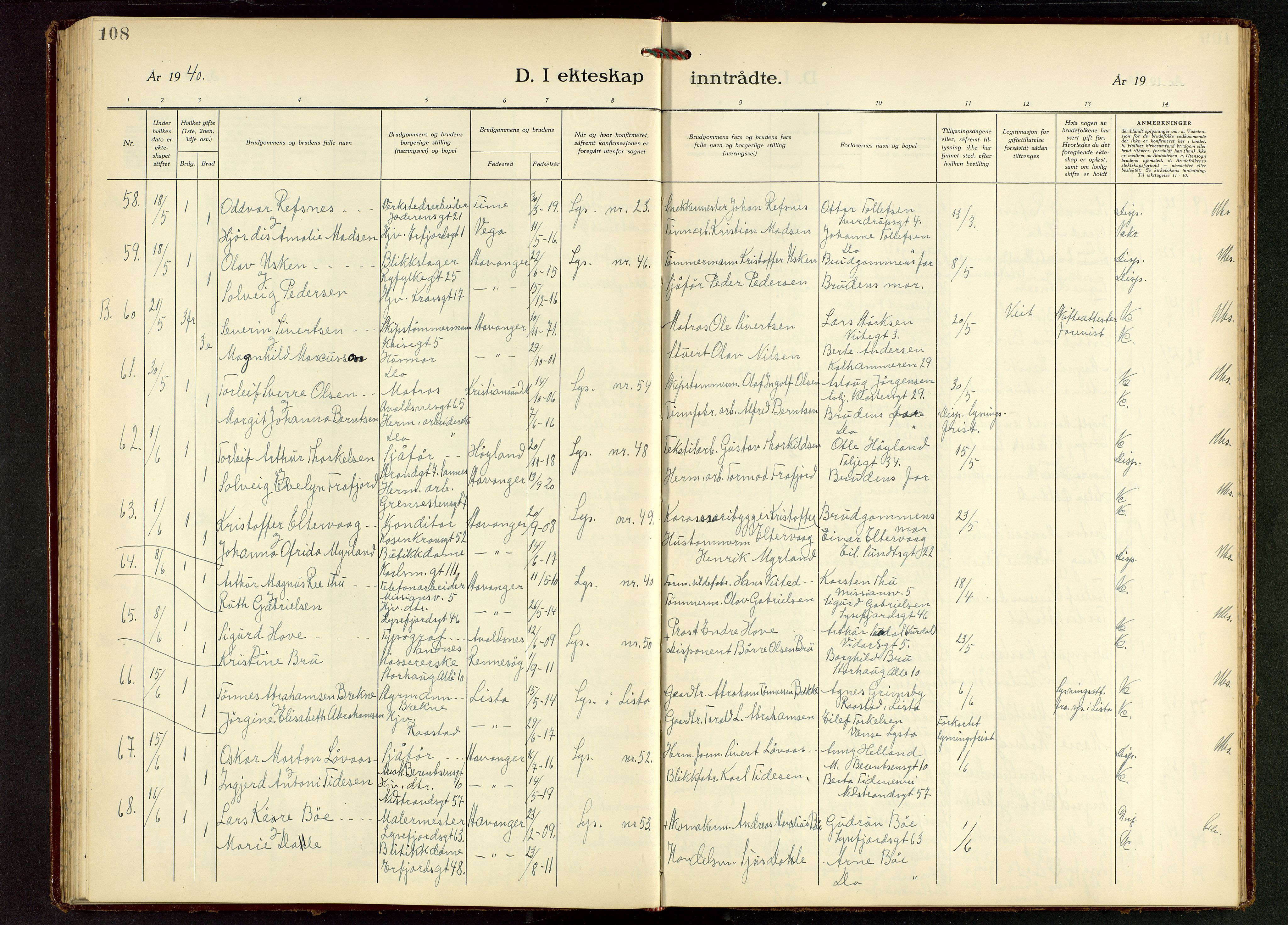 St. Johannes sokneprestkontor, AV/SAST-A-101814/001/30/30BB/L0010: Parish register (copy) no. B 10, 1933-1946, p. 108