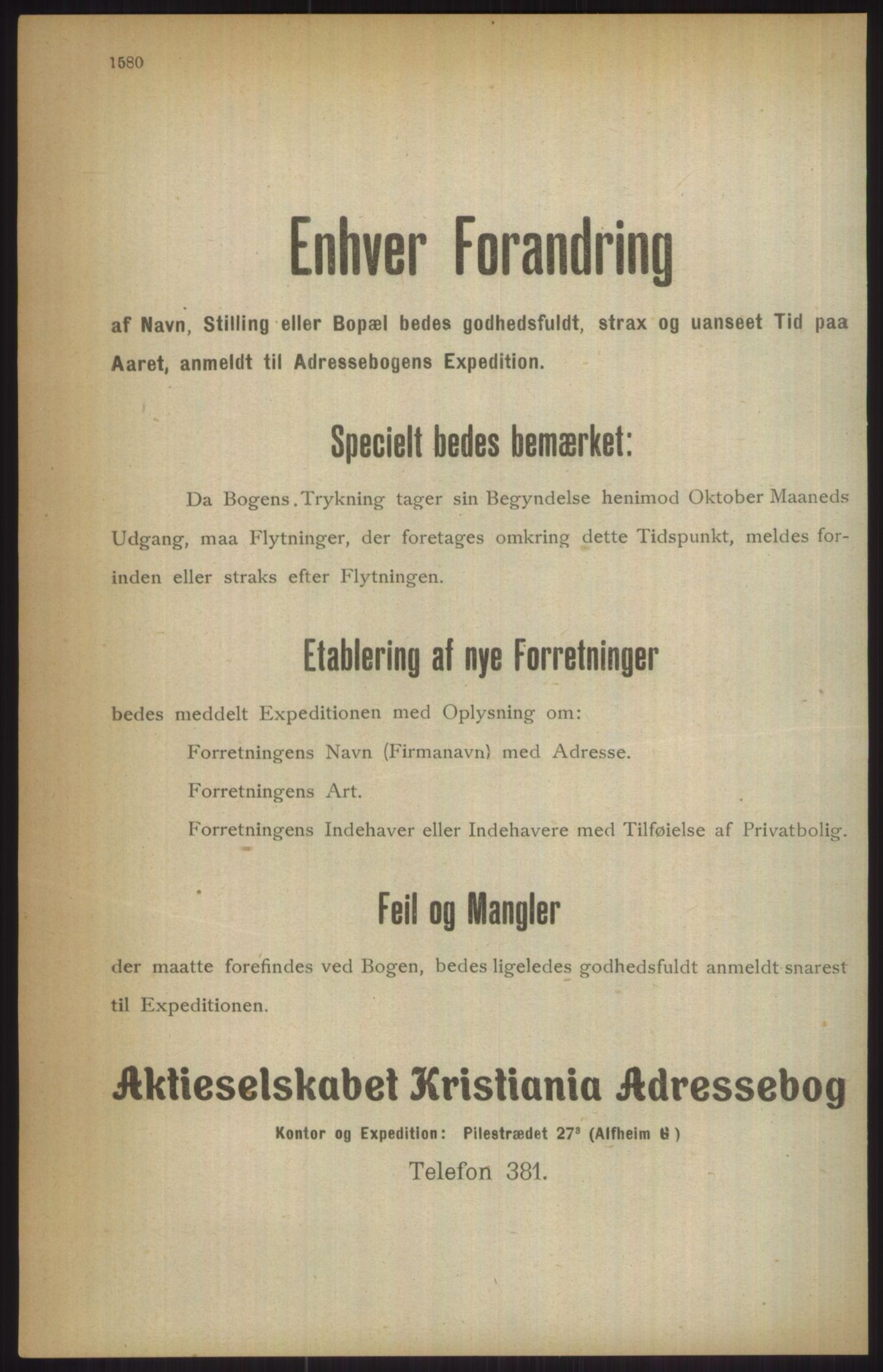 Kristiania/Oslo adressebok, PUBL/-, 1911, p. 1580