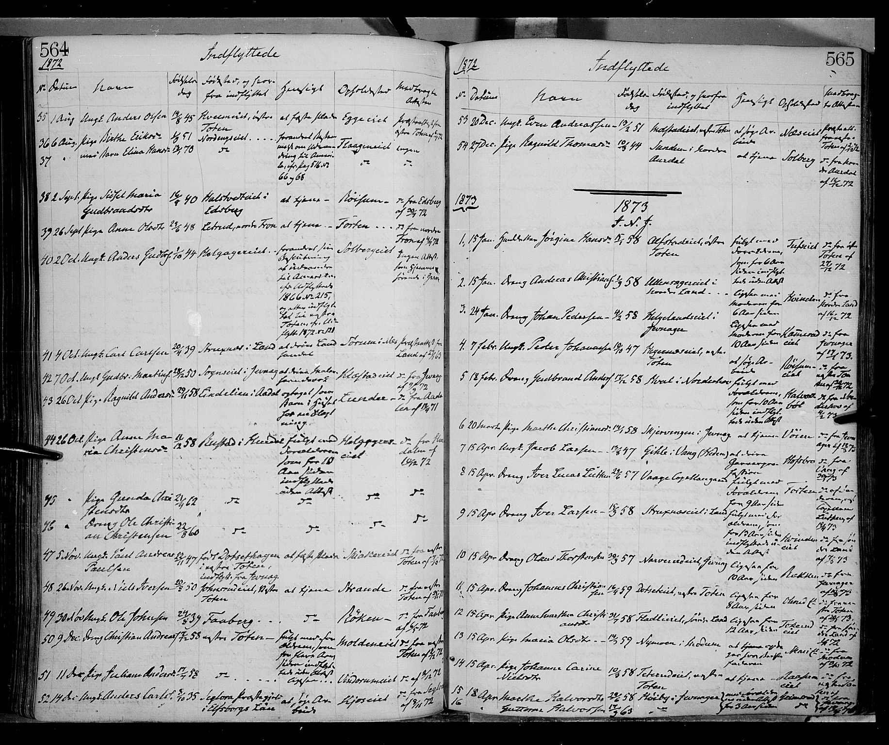 Gran prestekontor, SAH/PREST-112/H/Ha/Haa/L0012: Parish register (official) no. 12, 1856-1874, p. 564-565