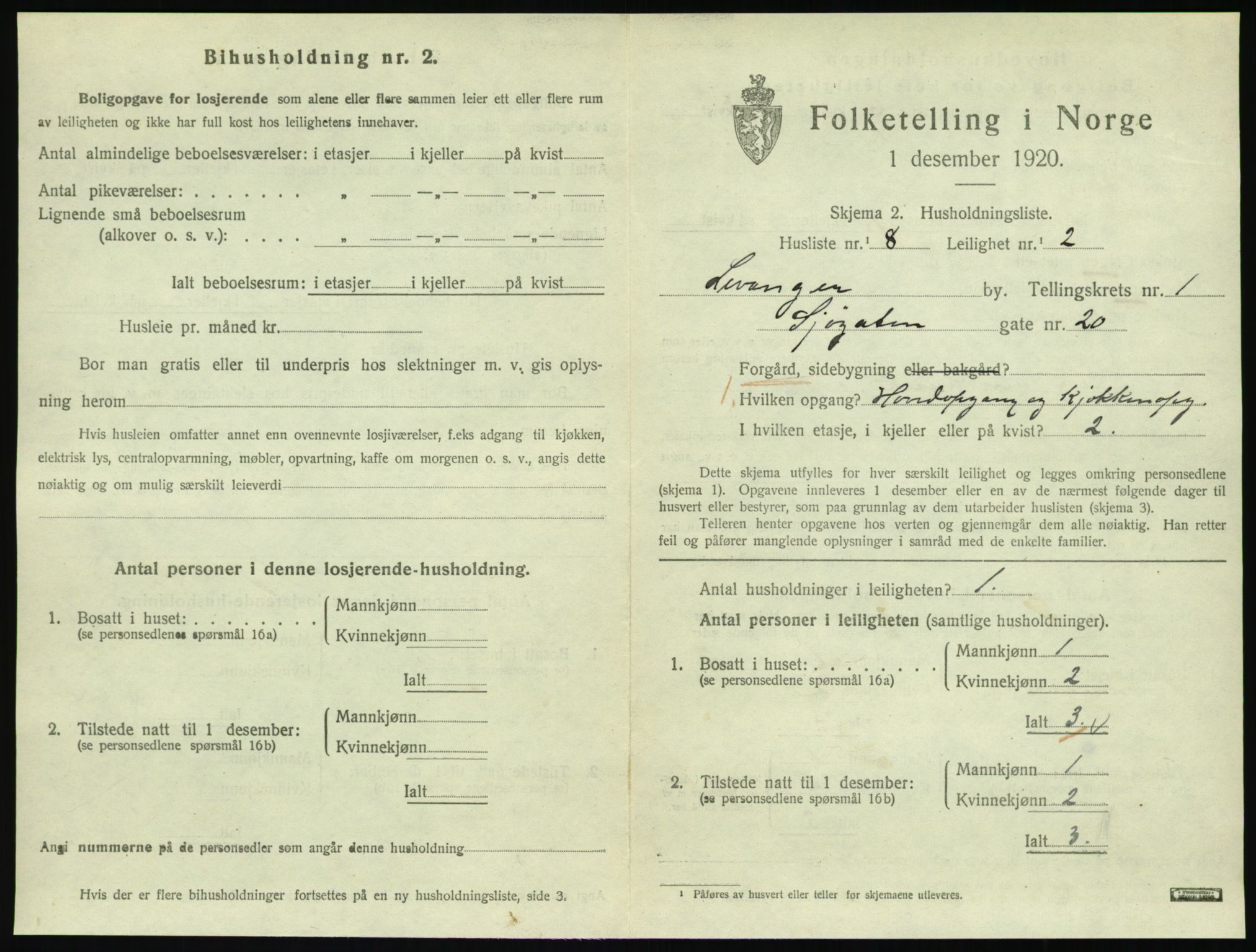 SAT, 1920 census for Levanger town, 1920, p. 486