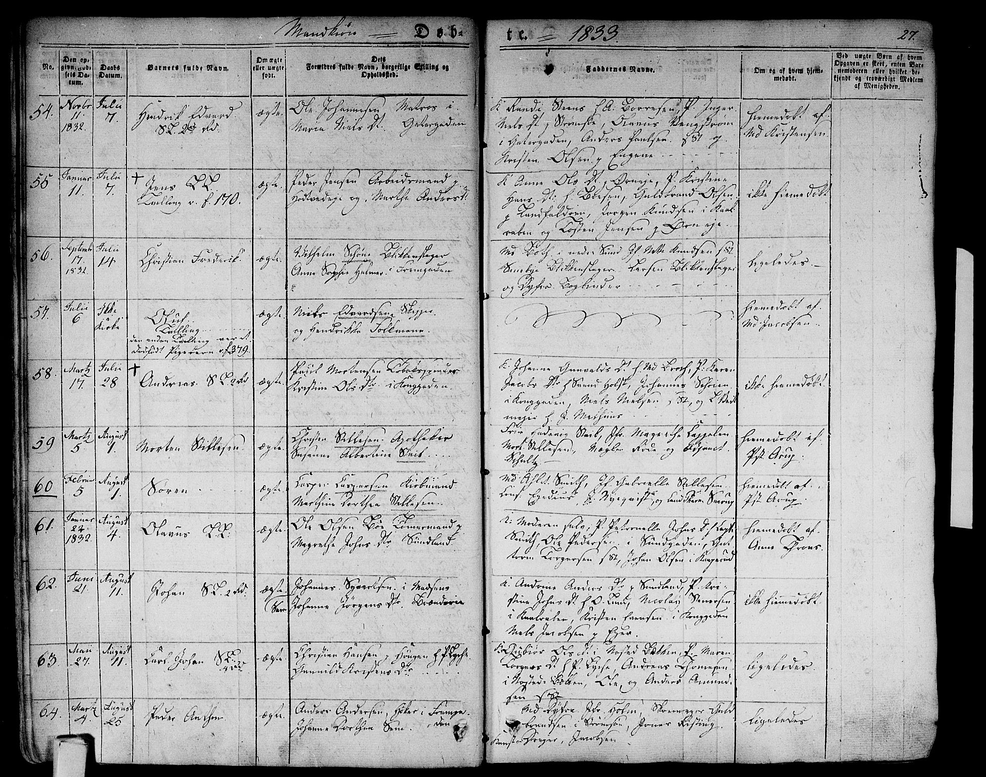 Bragernes kirkebøker, AV/SAKO-A-6/F/Fb/L0001: Parish register (official) no. II 1, 1830-1847, p. 27