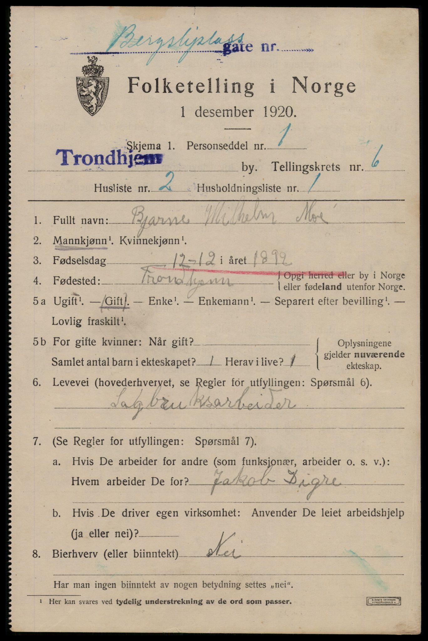 SAT, 1920 census for Trondheim, 1920, p. 39828