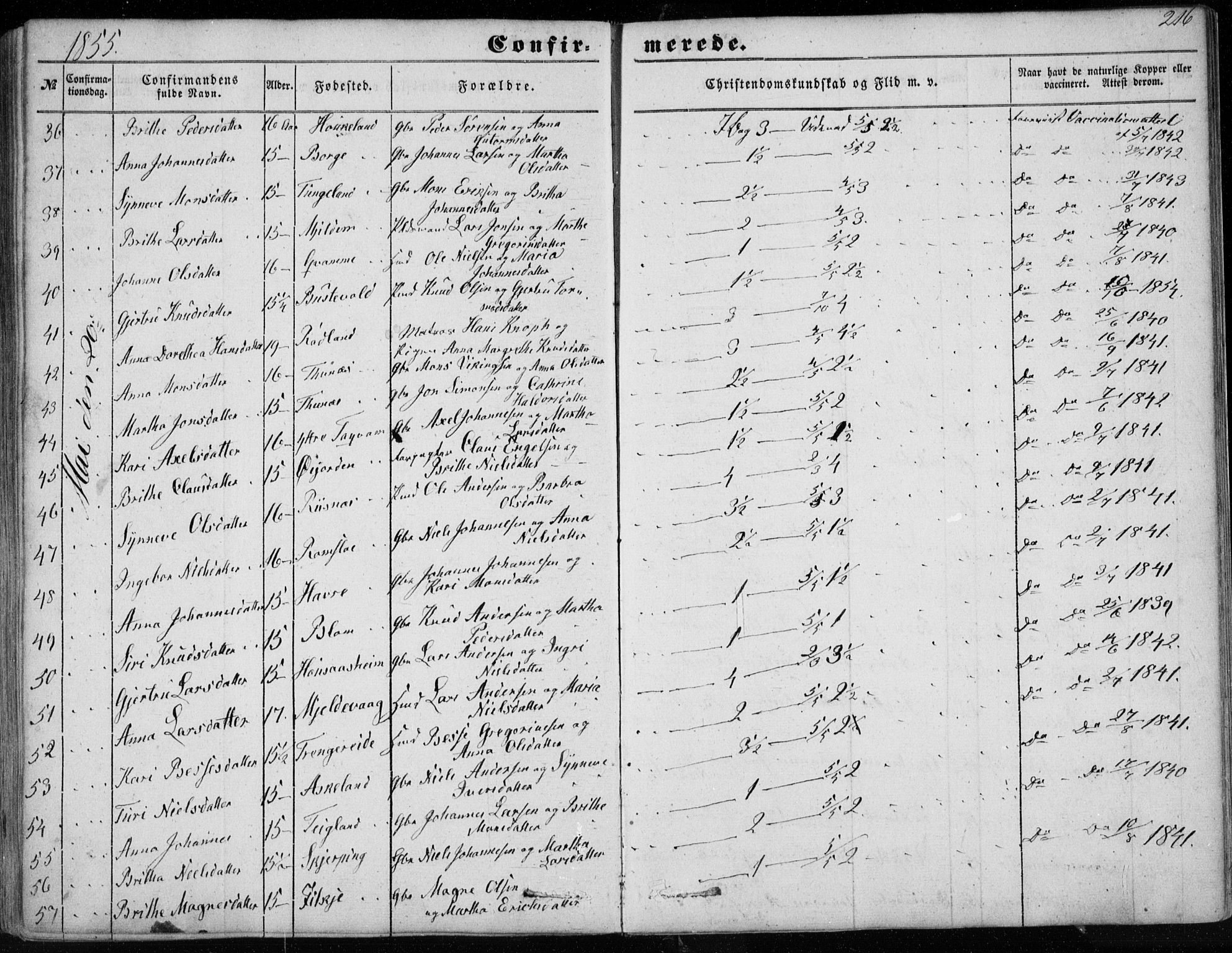 Haus sokneprestembete, AV/SAB-A-75601/H/Haa: Parish register (official) no. A 16 I, 1848-1857, p. 216