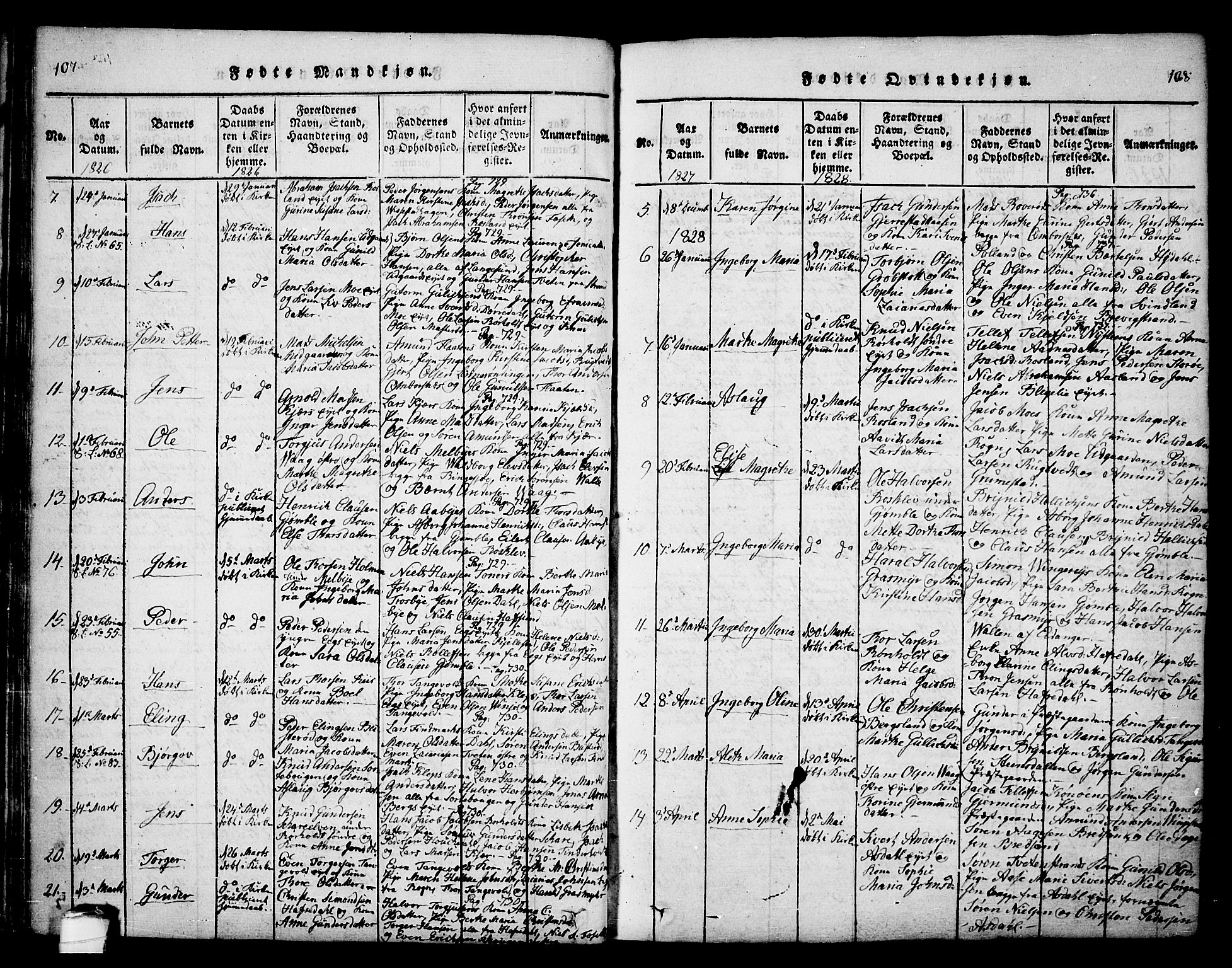 Bamble kirkebøker, AV/SAKO-A-253/F/Fa/L0003: Parish register (official) no. I 3 /1, 1814-1834, p. 107-108