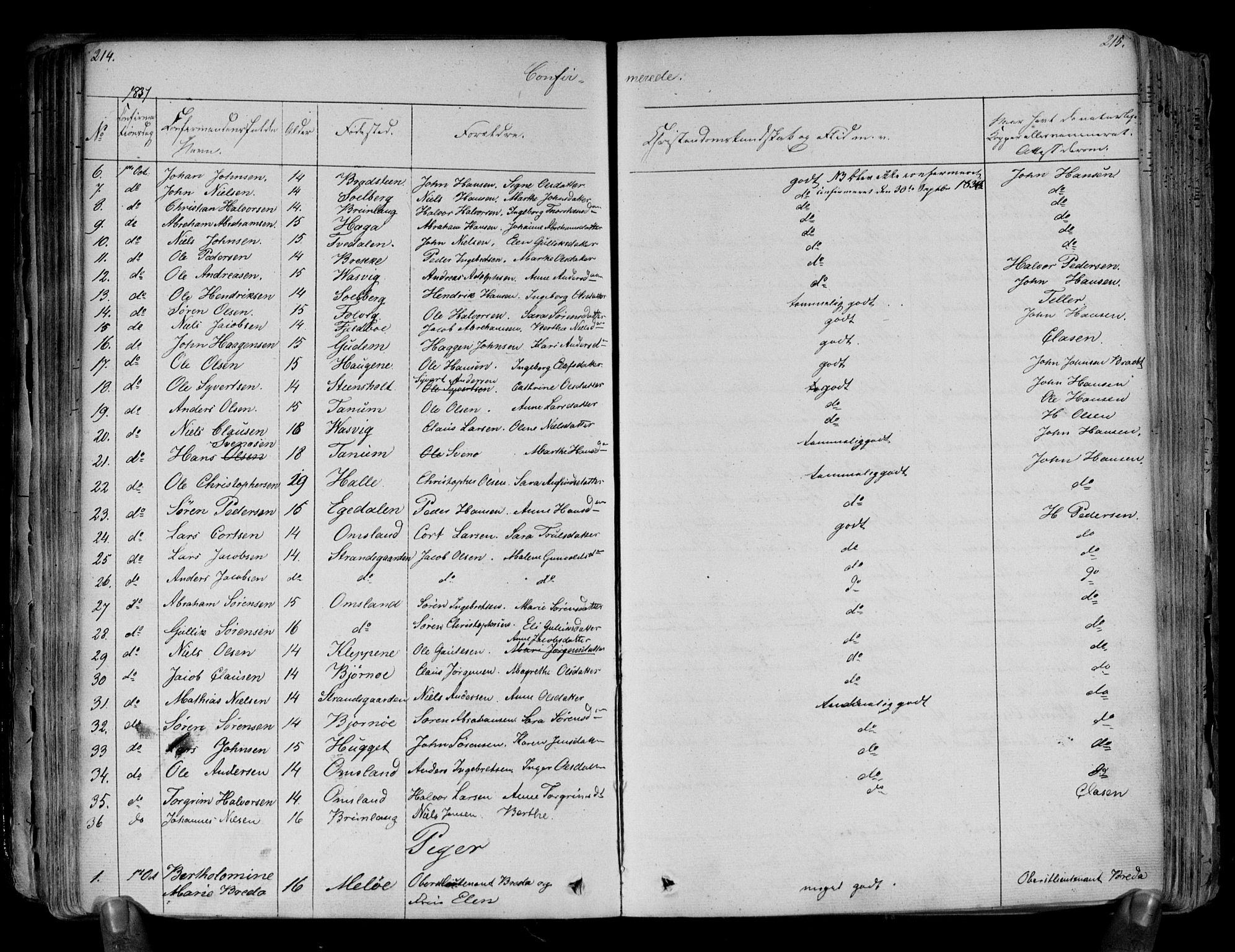 Brunlanes kirkebøker, AV/SAKO-A-342/F/Fa/L0003: Parish register (official) no. I 3, 1834-1845, p. 214-215