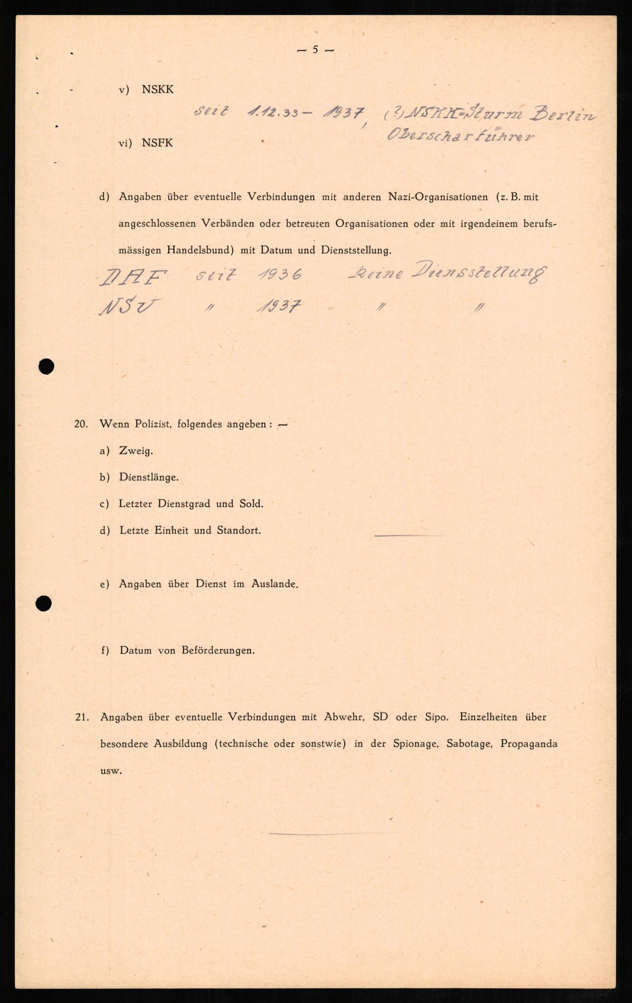 Forsvaret, Forsvarets overkommando II, RA/RAFA-3915/D/Db/L0007: CI Questionaires. Tyske okkupasjonsstyrker i Norge. Tyskere., 1945-1946, p. 475
