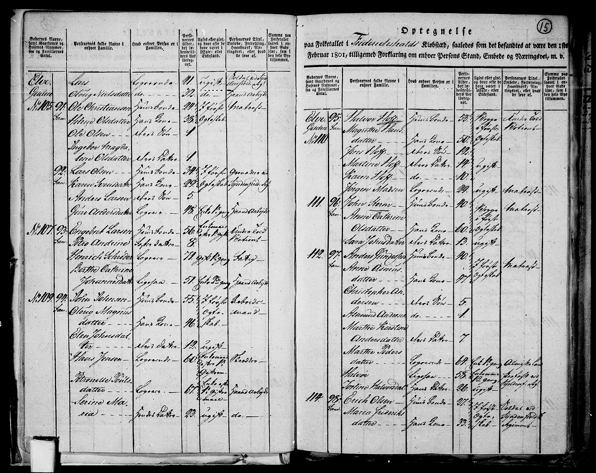 RA, 1801 census for 0101P Fredrikshald, 1801, p. 14b-15a