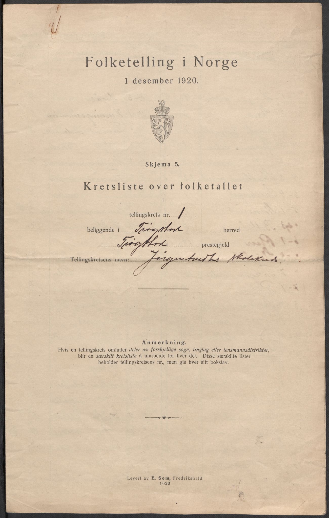 SAO, 1920 census for Trøgstad, 1920, p. 5