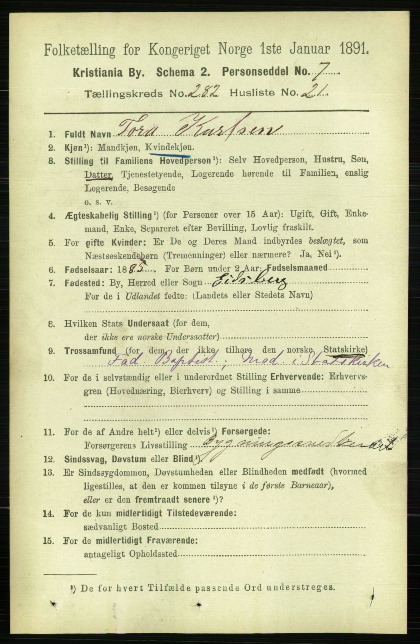 RA, 1891 census for 0301 Kristiania, 1891, p. 172306