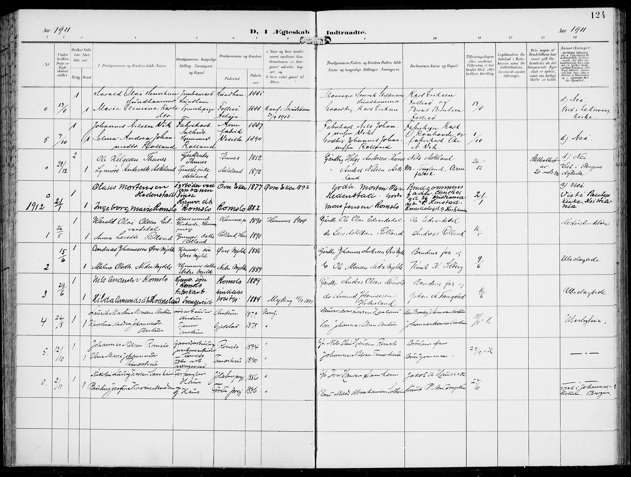 Haus sokneprestembete, SAB/A-75601/H/Haa: Parish register (official) no. B  2, 1899-1912, p. 124
