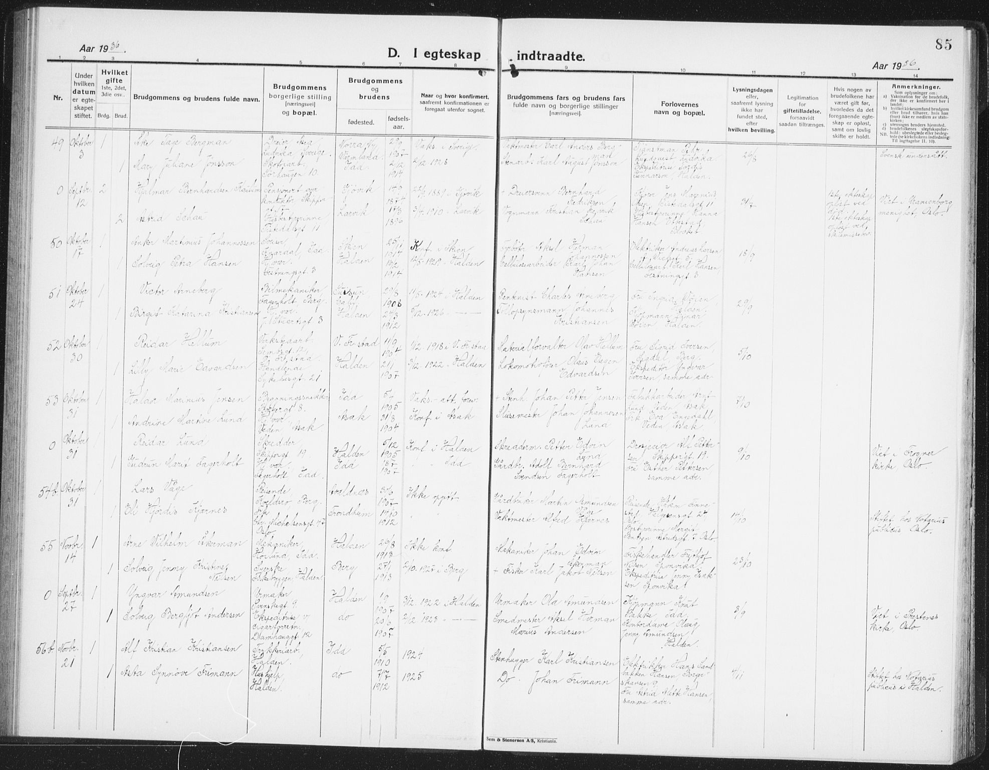 Halden prestekontor Kirkebøker, AV/SAO-A-10909/G/Ga/L0014: Parish register (copy) no. 14, 1925-1943, p. 85