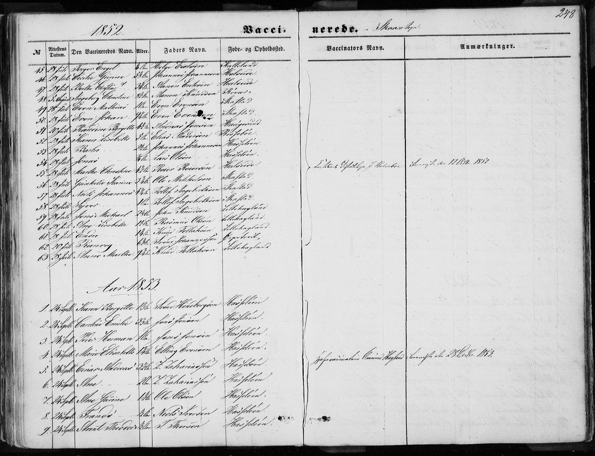 Torvastad sokneprestkontor, AV/SAST-A -101857/H/Ha/Haa/L0009: Parish register (official) no. A 9, 1847-1856, p. 248