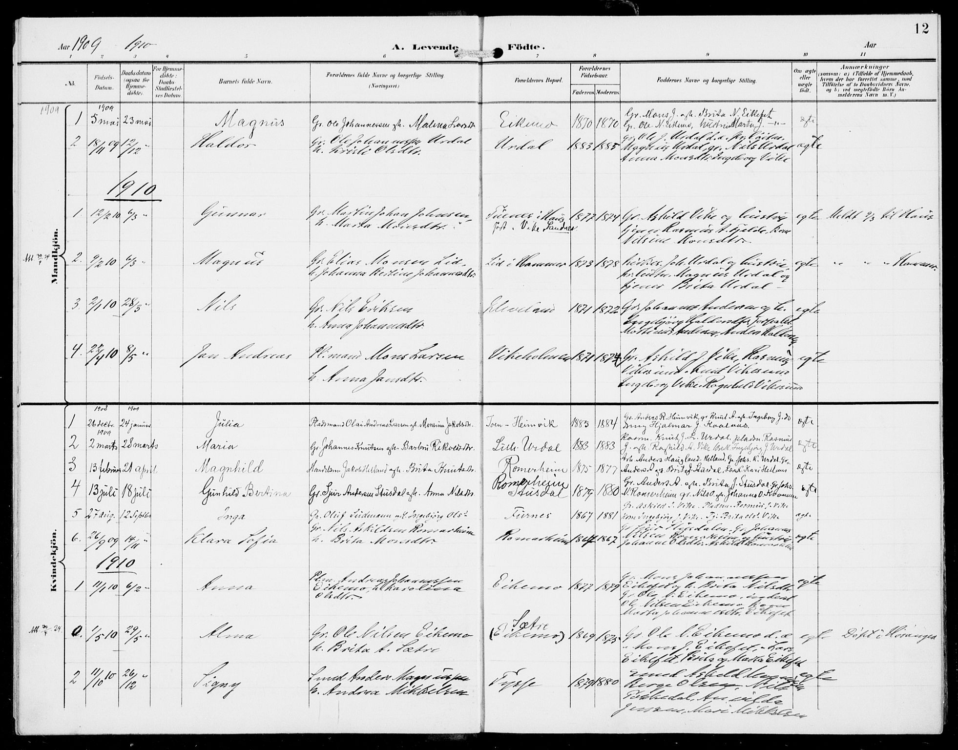 Hosanger sokneprestembete, AV/SAB-A-75801/H/Haa: Parish register (official) no. D  1, 1896-1922, p. 12