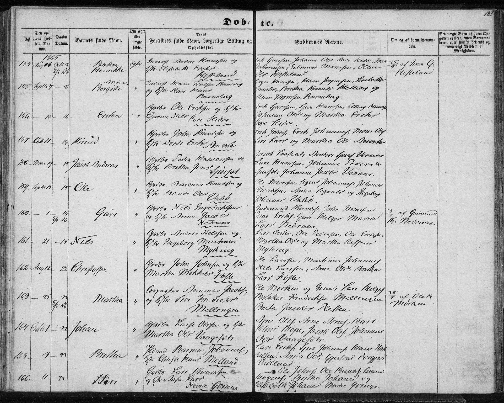 Lindås Sokneprestembete, SAB/A-76701/H/Haa: Parish register (official) no. A 11, 1854-1869, p. 183