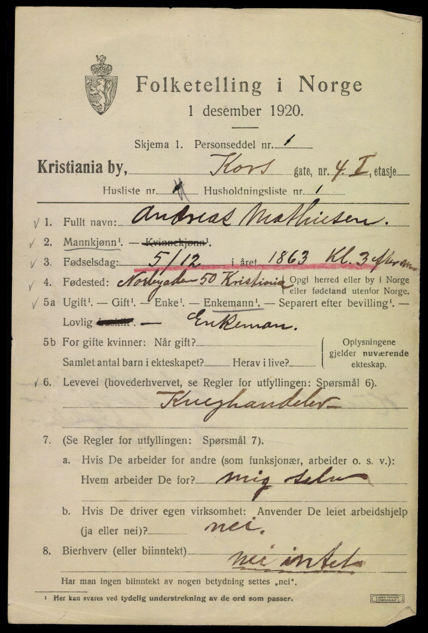 SAO, 1920 census for Kristiania, 1920, p. 349501