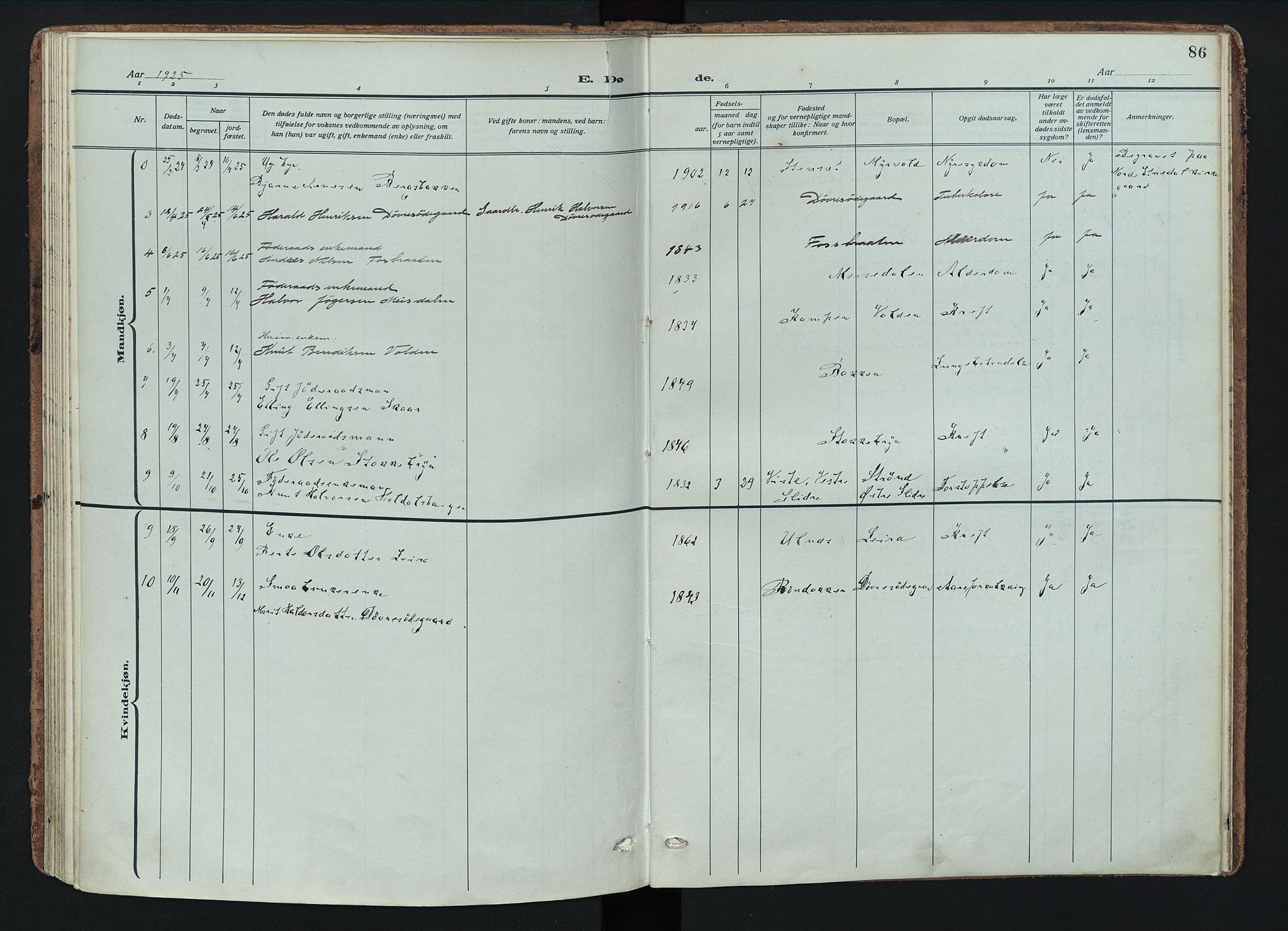 Nord-Aurdal prestekontor, AV/SAH-PREST-132/H/Ha/Haa/L0018: Parish register (official) no. 18, 1915-1935, p. 86