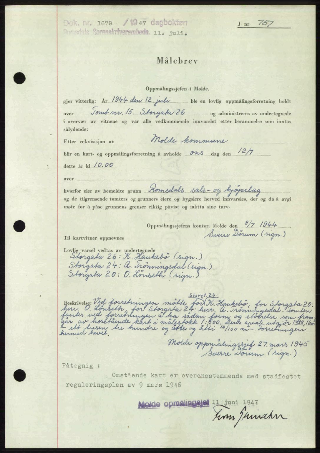 Romsdal sorenskriveri, AV/SAT-A-4149/1/2/2C: Mortgage book no. A23, 1947-1947, Diary no: : 1679/1947