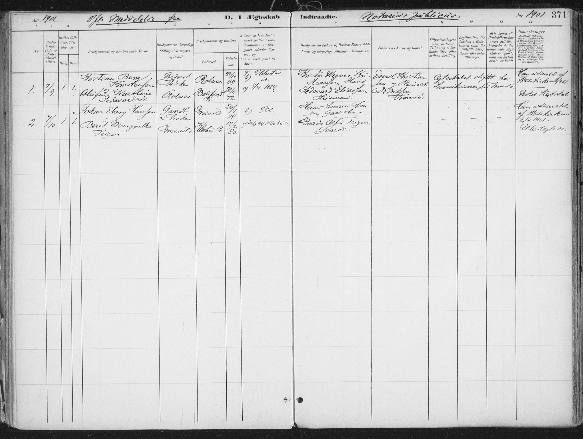 Ibestad sokneprestembete, SATØ/S-0077/H/Ha/Haa/L0017kirke: Parish register (official) no. 17, 1901-1914, p. 371