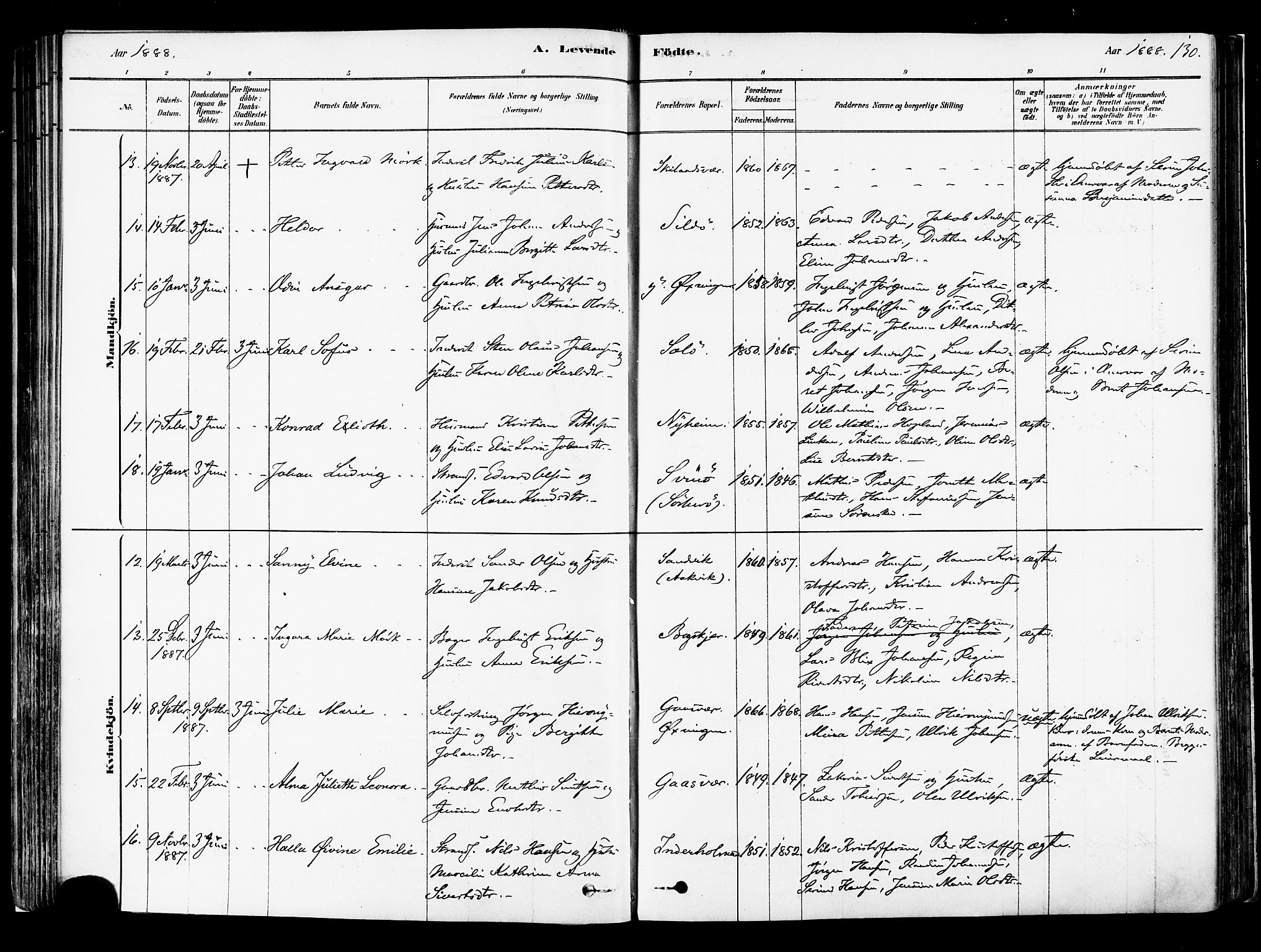 Ministerialprotokoller, klokkerbøker og fødselsregistre - Nordland, AV/SAT-A-1459/834/L0507: Parish register (official) no. 834A05, 1878-1892, p. 130