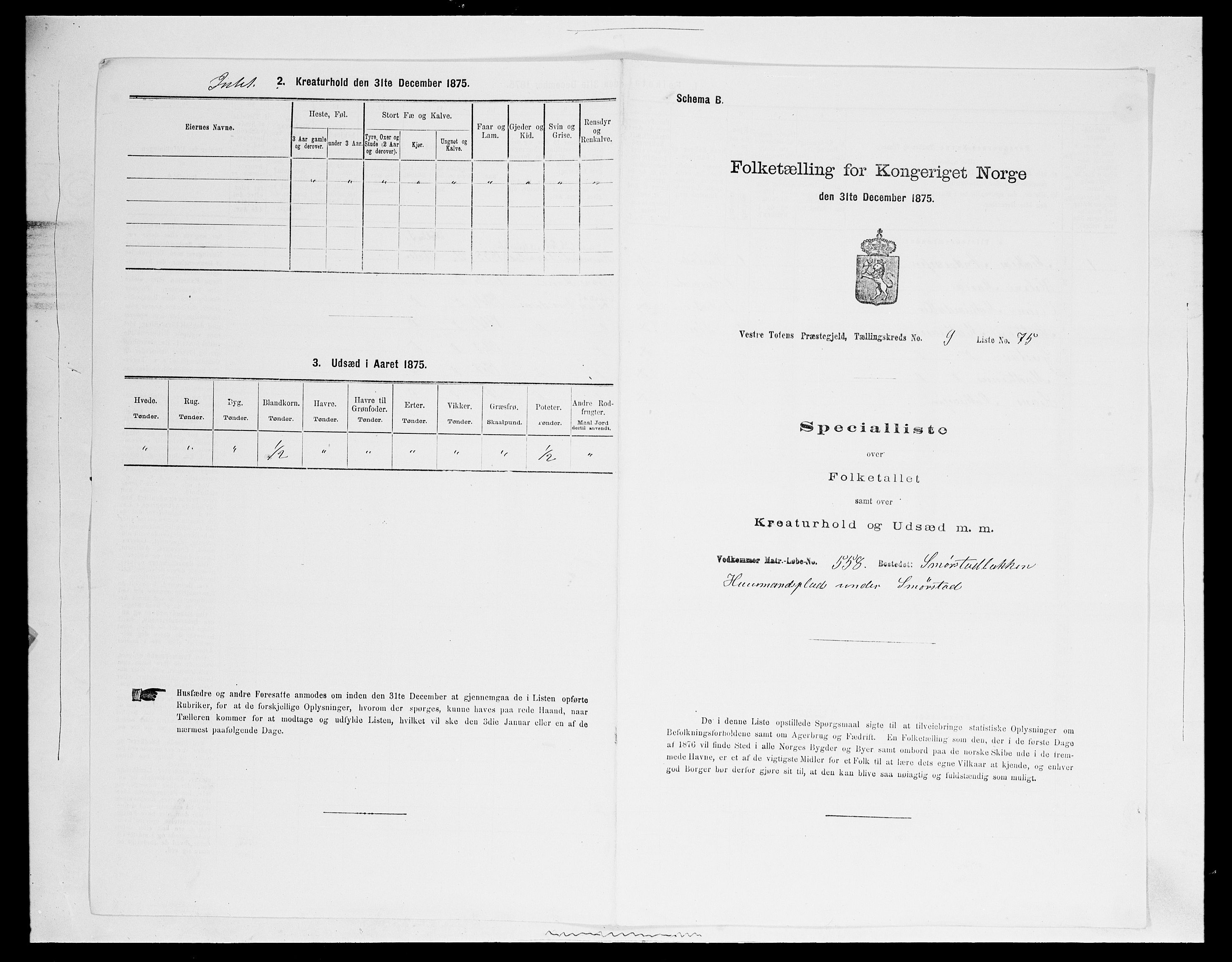 SAH, 1875 census for 0529P Vestre Toten, 1875, p. 1843