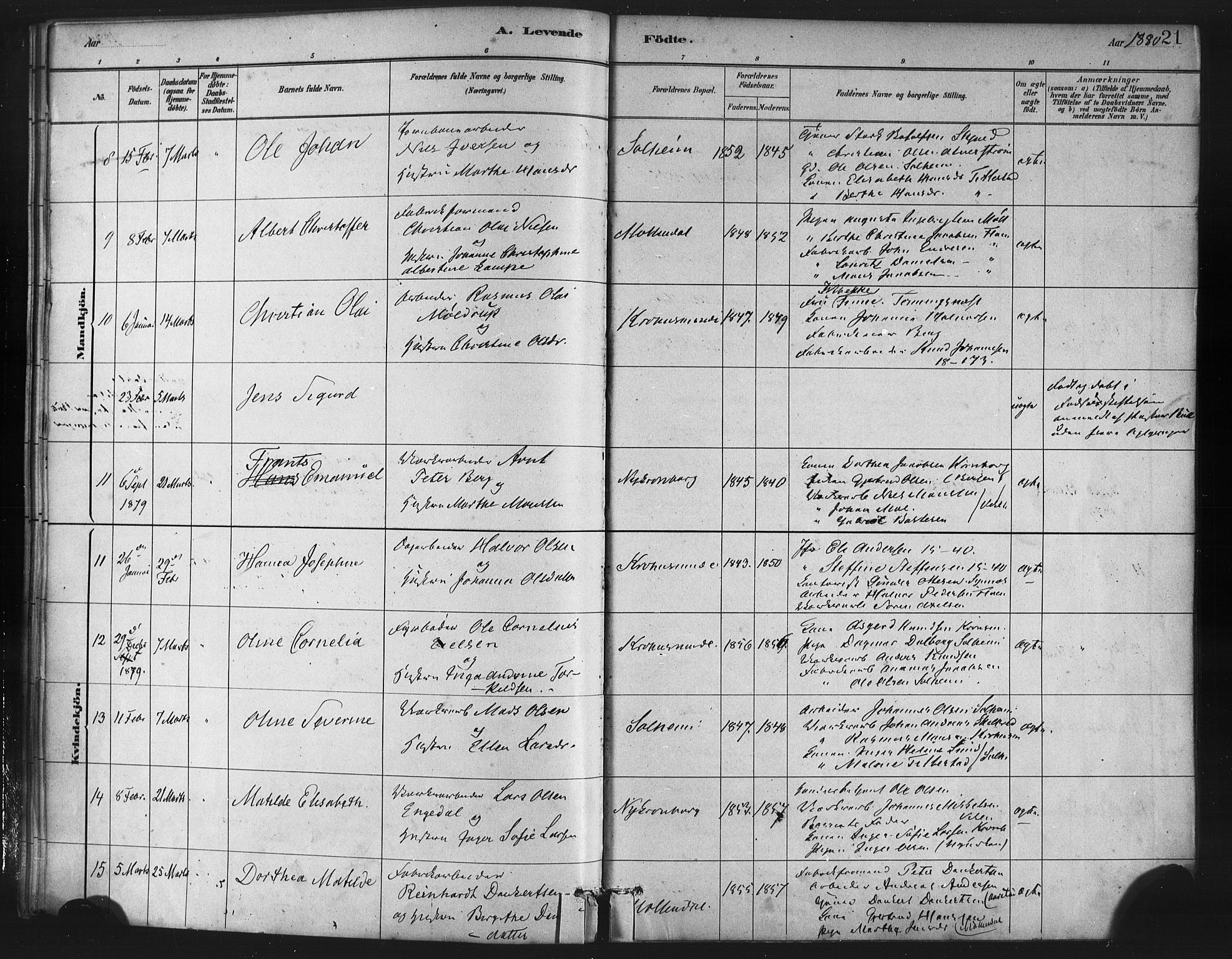St. Jørgens hospital og Årstad sokneprestembete, AV/SAB-A-99934: Parish register (official) no. A 7, 1879-1886, p. 21