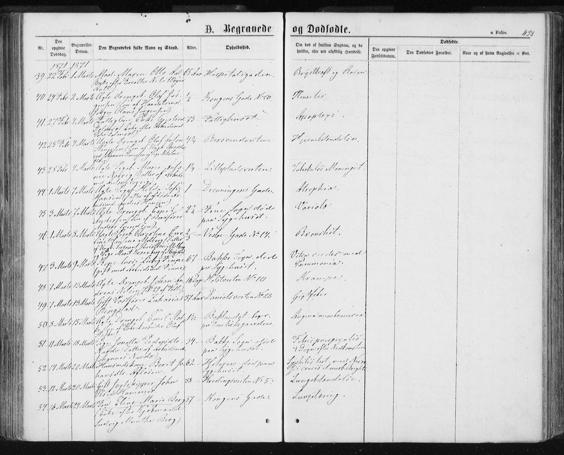 Ministerialprotokoller, klokkerbøker og fødselsregistre - Sør-Trøndelag, AV/SAT-A-1456/601/L0055: Parish register (official) no. 601A23, 1866-1877, p. 438